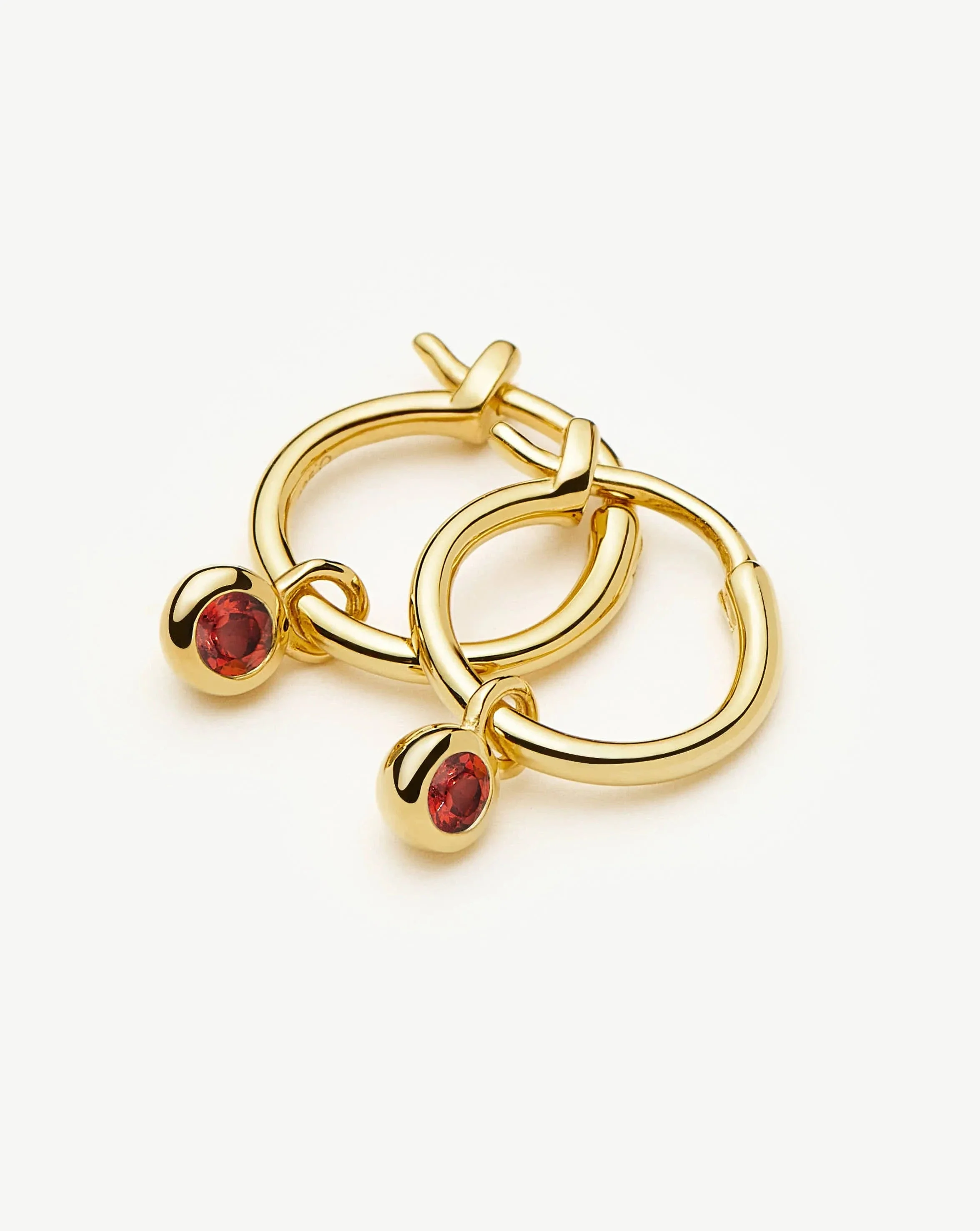 January Birthstone Mini Charm Hoop Earrings | 18ct Gold Vermeil/Garnet - Image 4