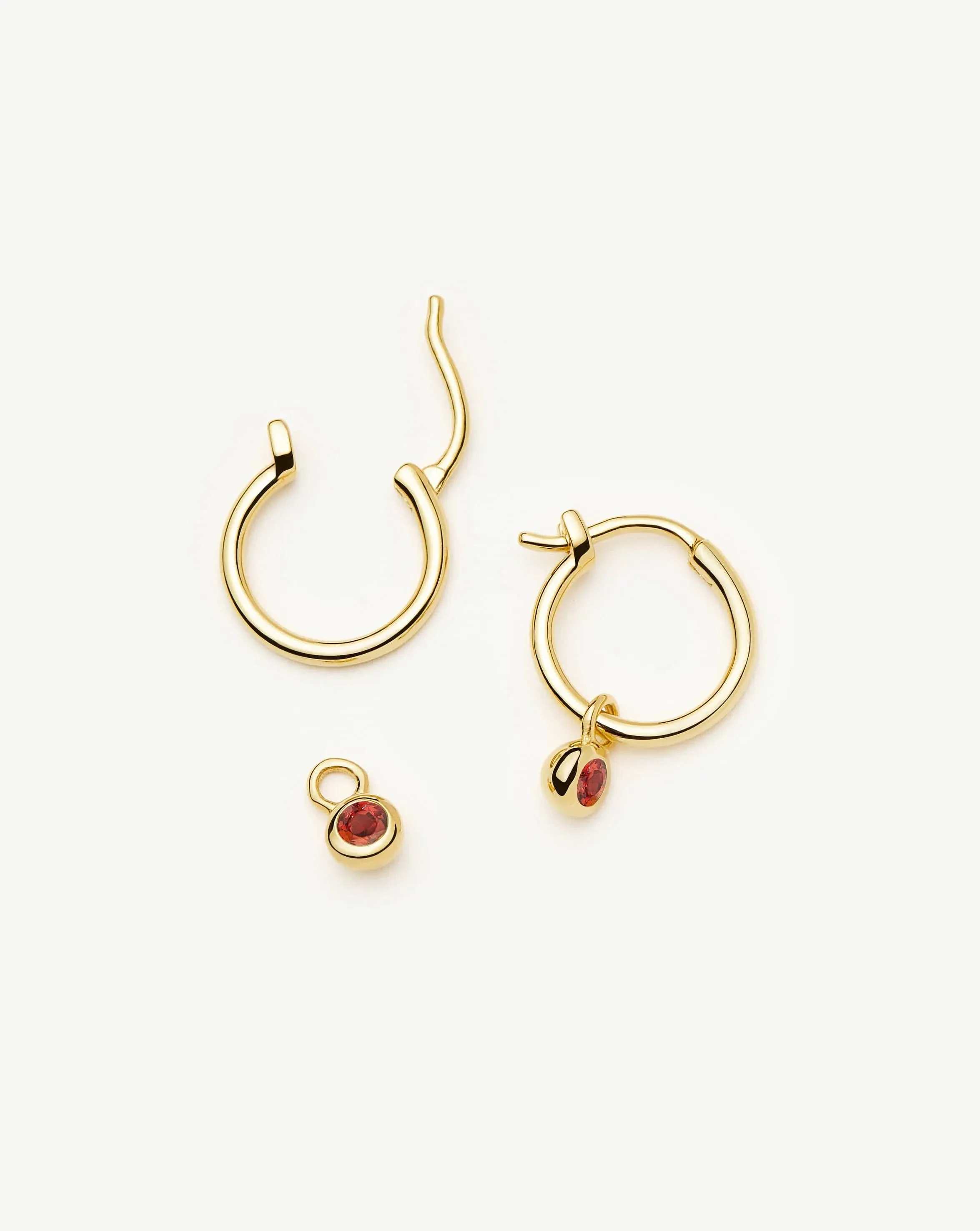 January Birthstone Mini Charm Hoop Earrings | 18ct Gold Vermeil/Garnet - Image 5