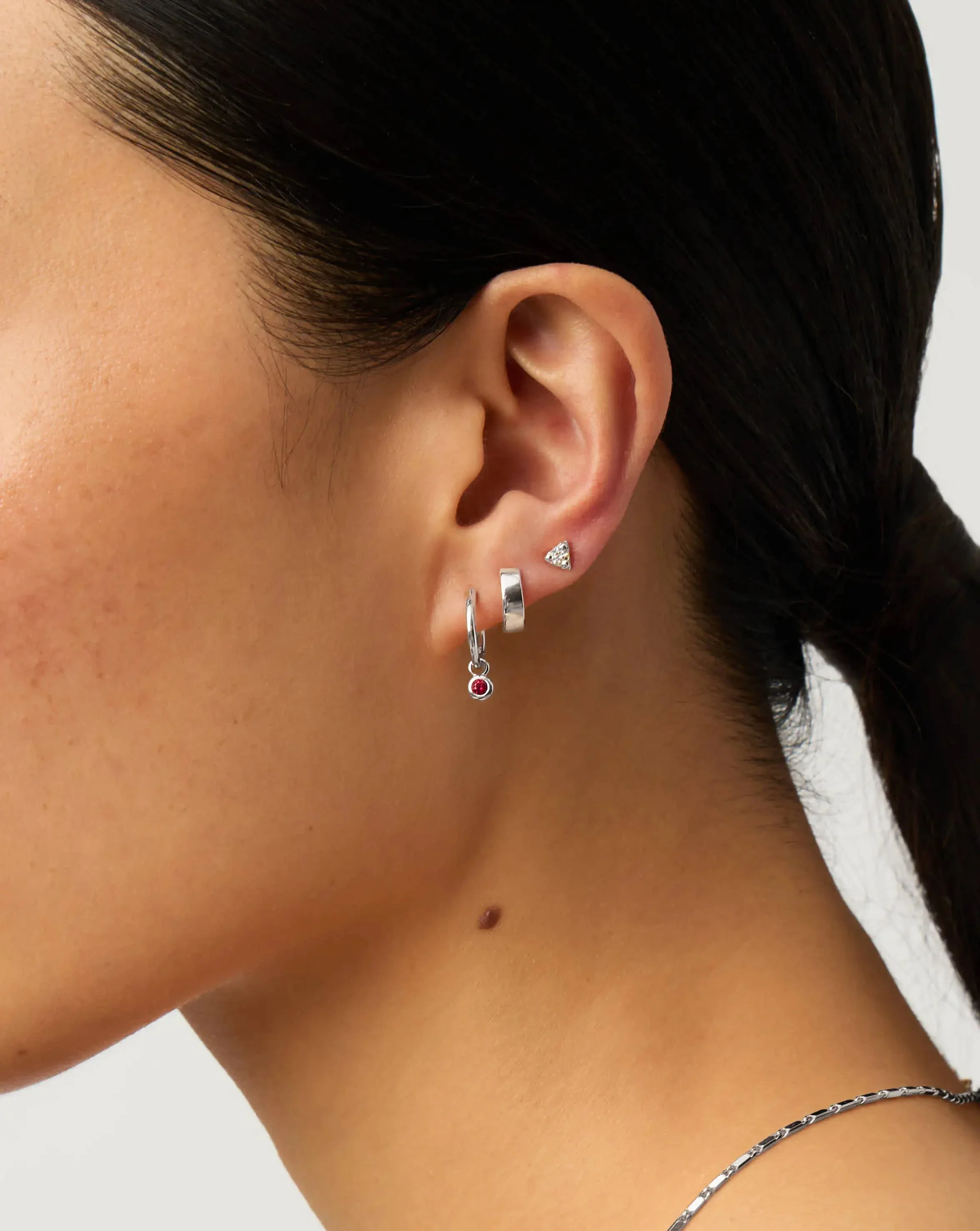 January Birthstone Mini Charm Hoop Earrings | Sterling Silver/Garnet - Image 2