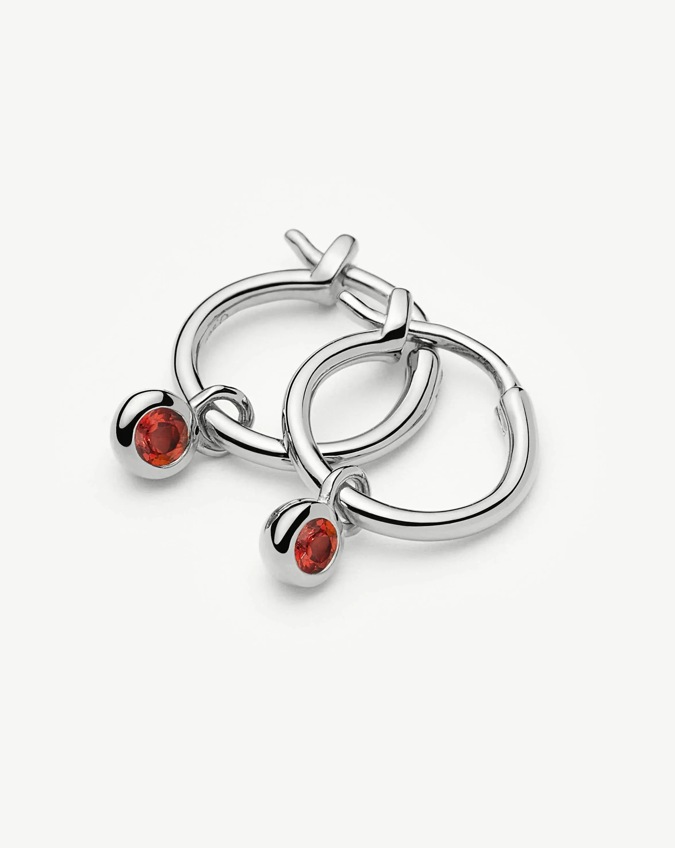 January Birthstone Mini Charm Hoop Earrings | Sterling Silver/Garnet - Image 4