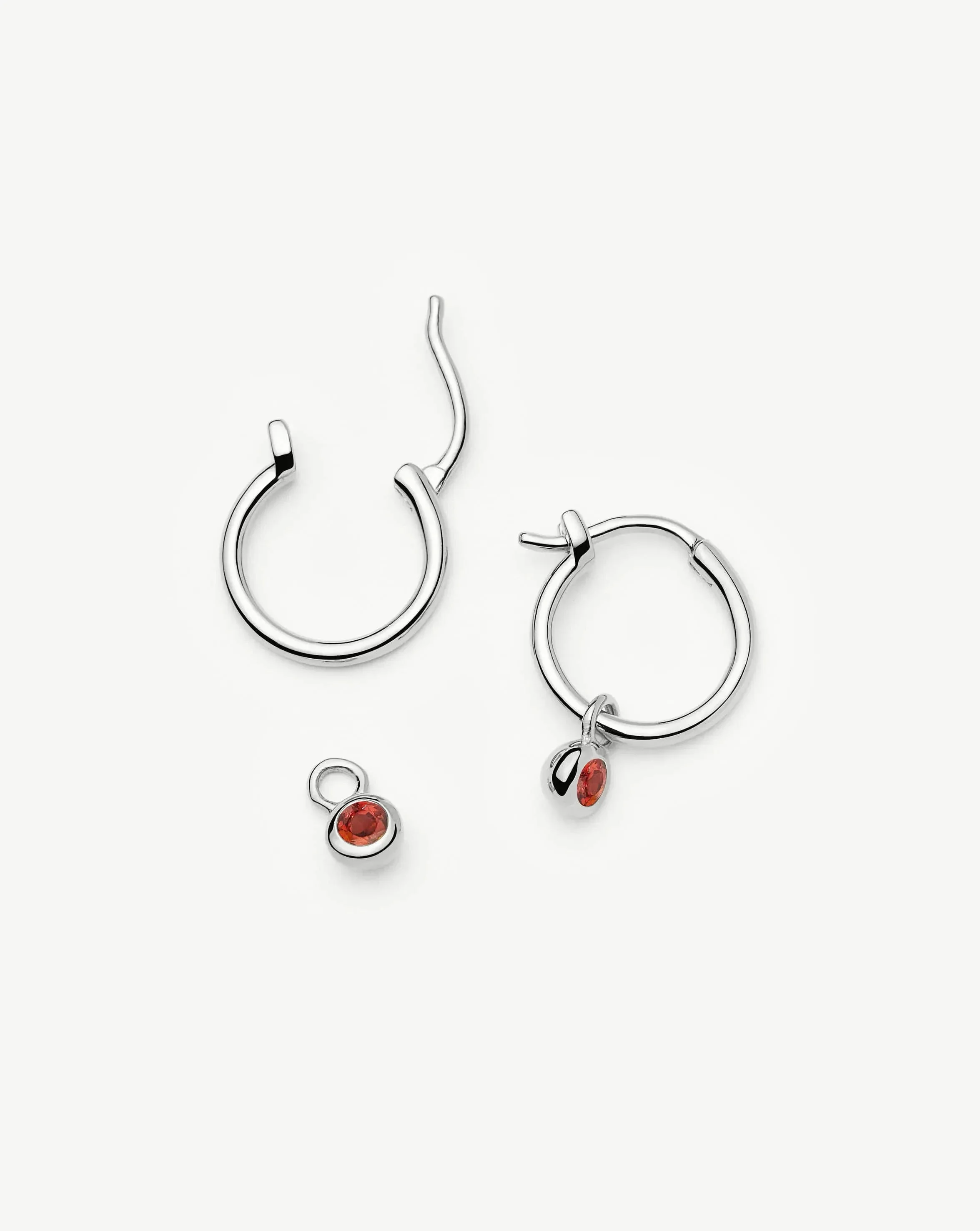 January Birthstone Mini Charm Hoop Earrings | Sterling Silver/Garnet - Image 5
