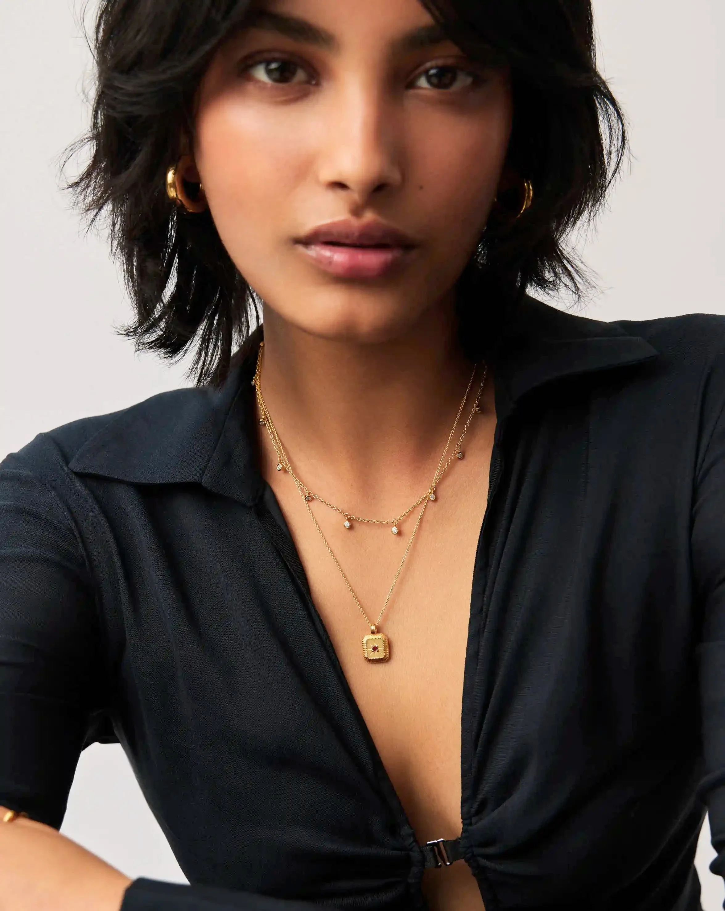January Birthstone Necklace & Charm Earrings Set | 18ct Gold Vermeil/Garnet - Image 3