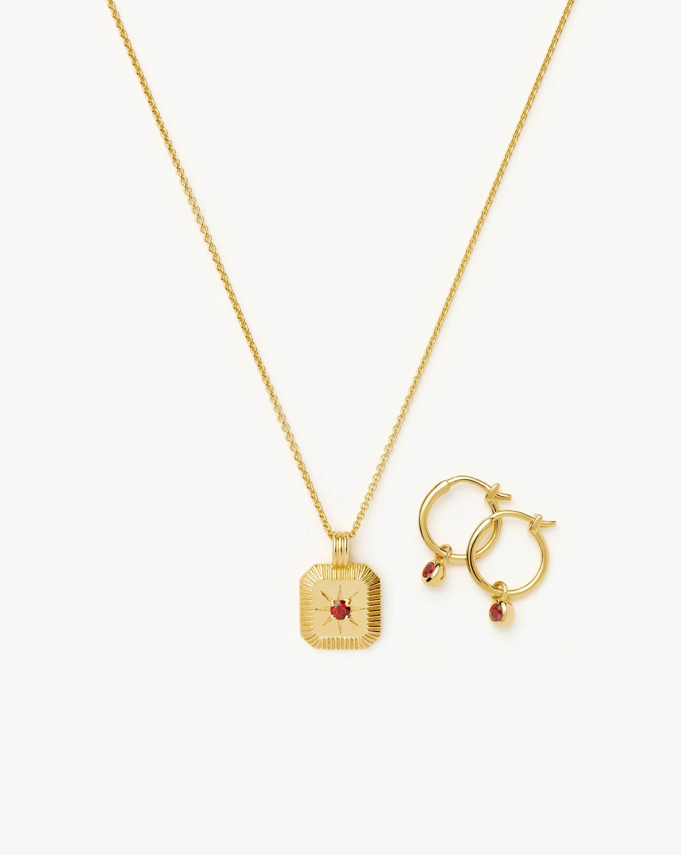 January Birthstone Necklace & Charm Earrings Set | 18ct Gold Vermeil/Garnet - Image 4