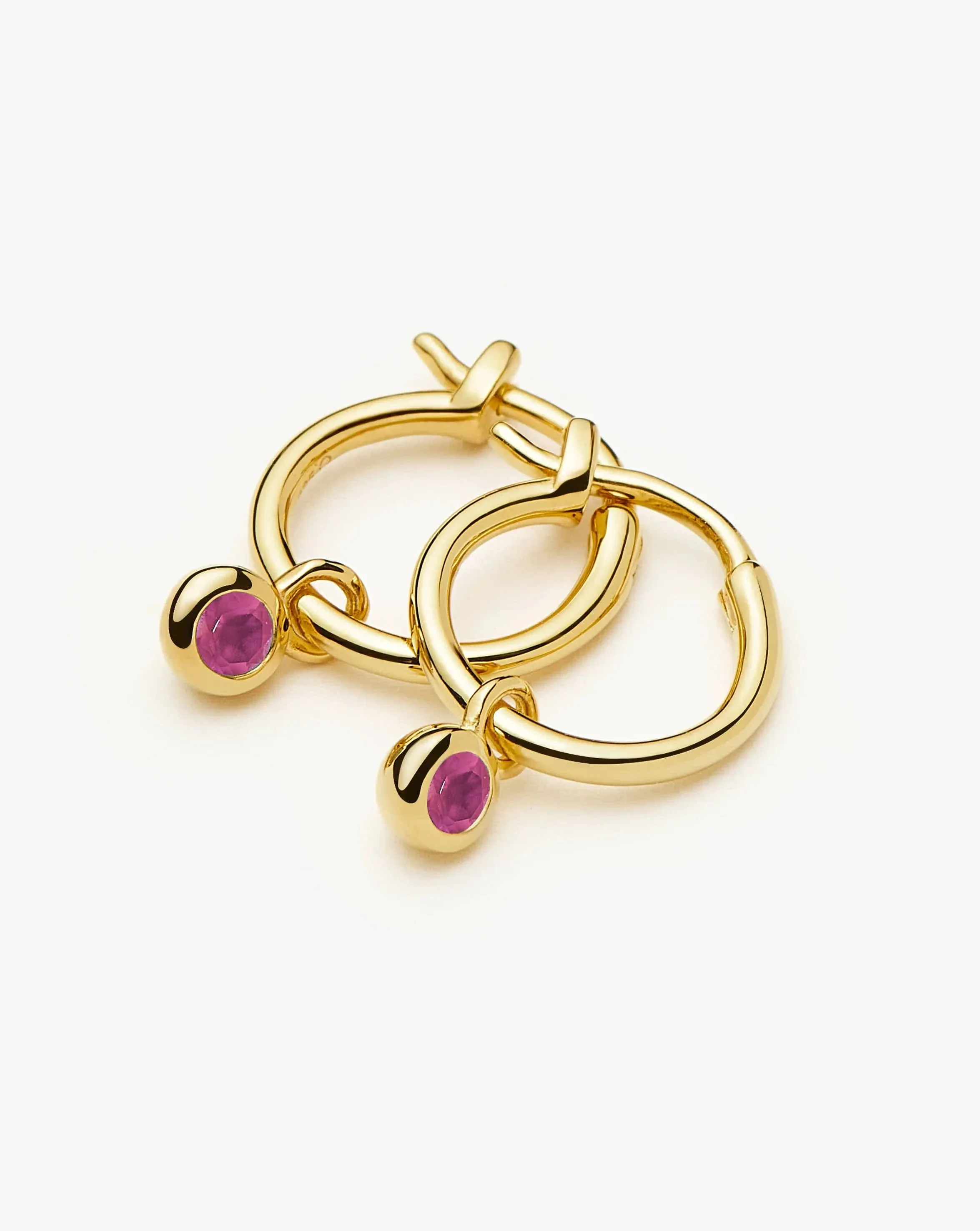 July Birthstone Mini Charm Hoop Earrings | 18ct Gold Vermeil/Glass Filled Ruby - Image 4