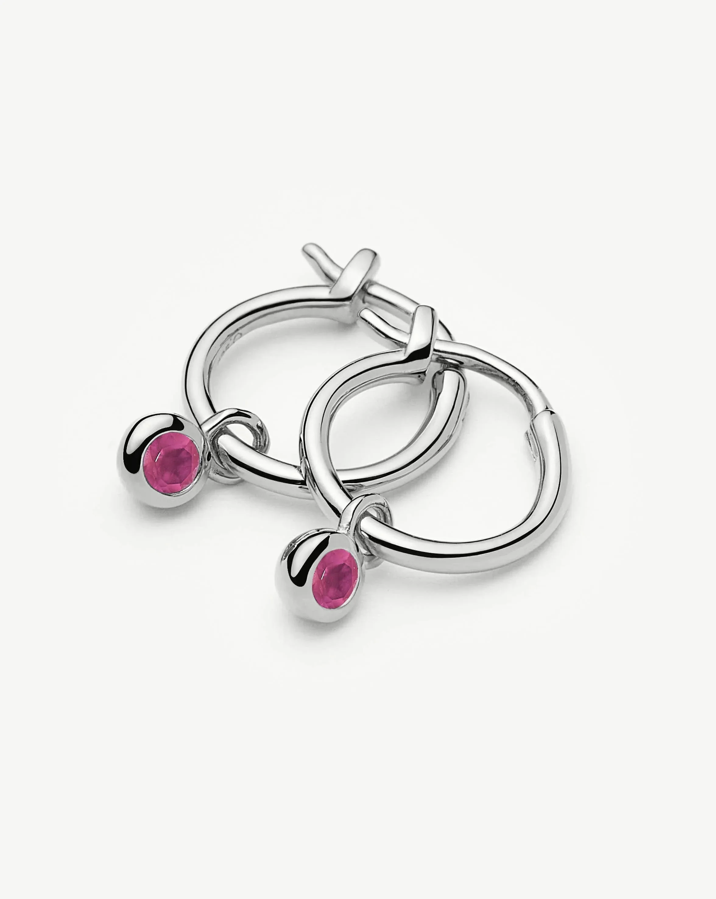 July Birthstone Mini Charm Hoop Earrings | Sterling Silver/Glass Filled Ruby - Image 4