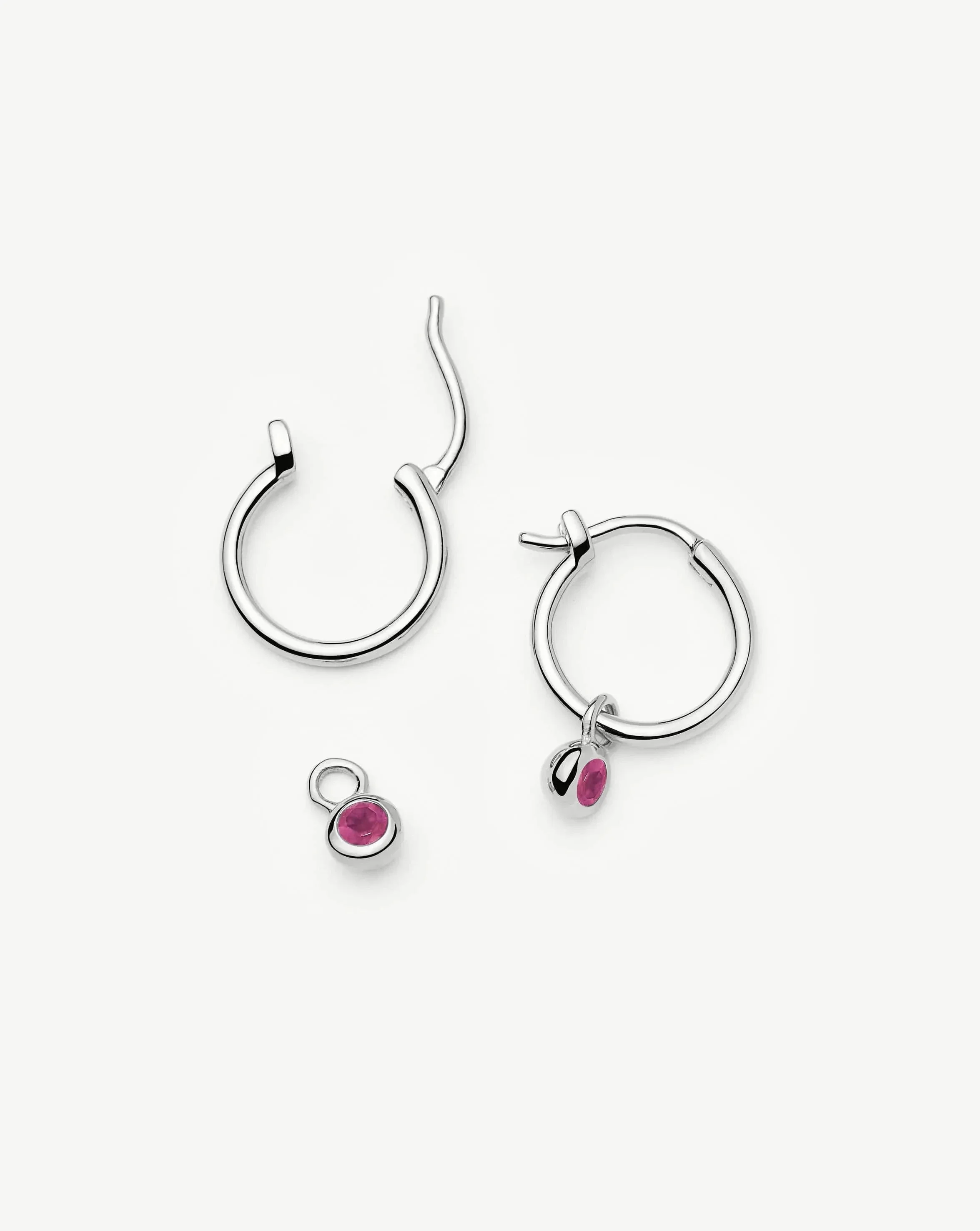 July Birthstone Mini Charm Hoop Earrings | Sterling Silver/Glass Filled Ruby - Image 5