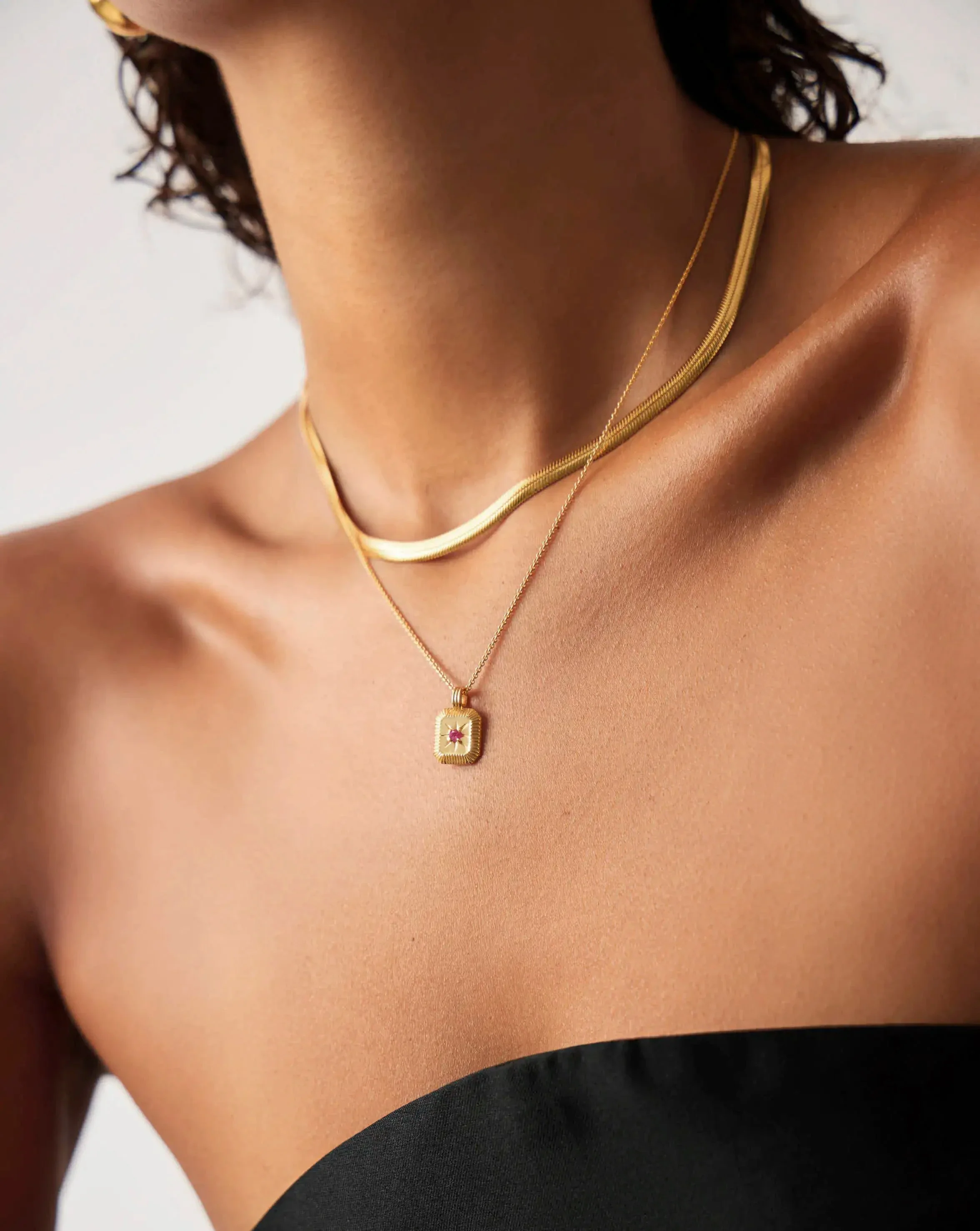 July Birthstone Necklace & Charm Earrings Set | 18ct Gold Vermeil/Glass Filled Ruby - Image 2