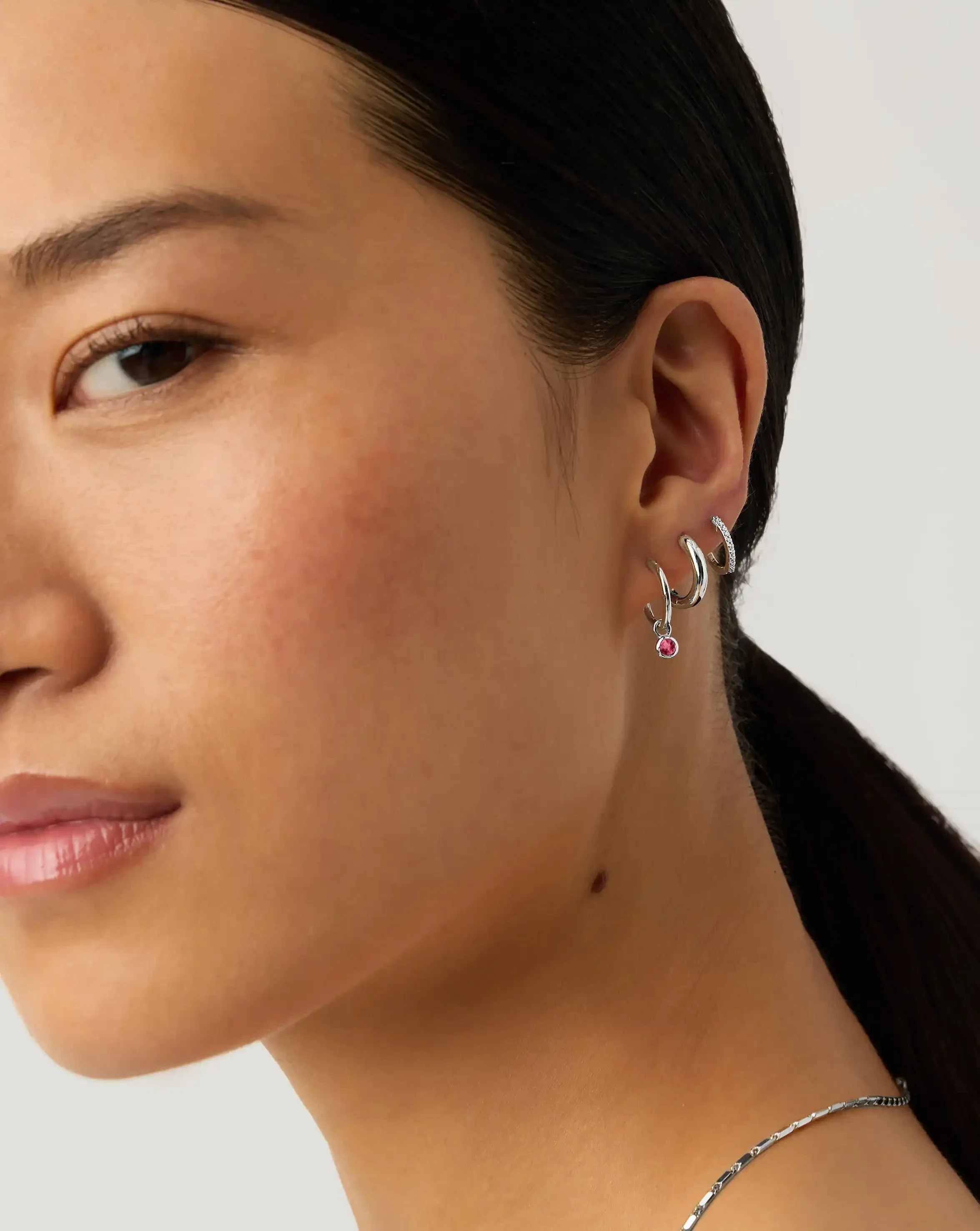 July Birthstone Necklace & Charm Earrings Set | Sterling Silver/Glass Filled Ruby - Image 2