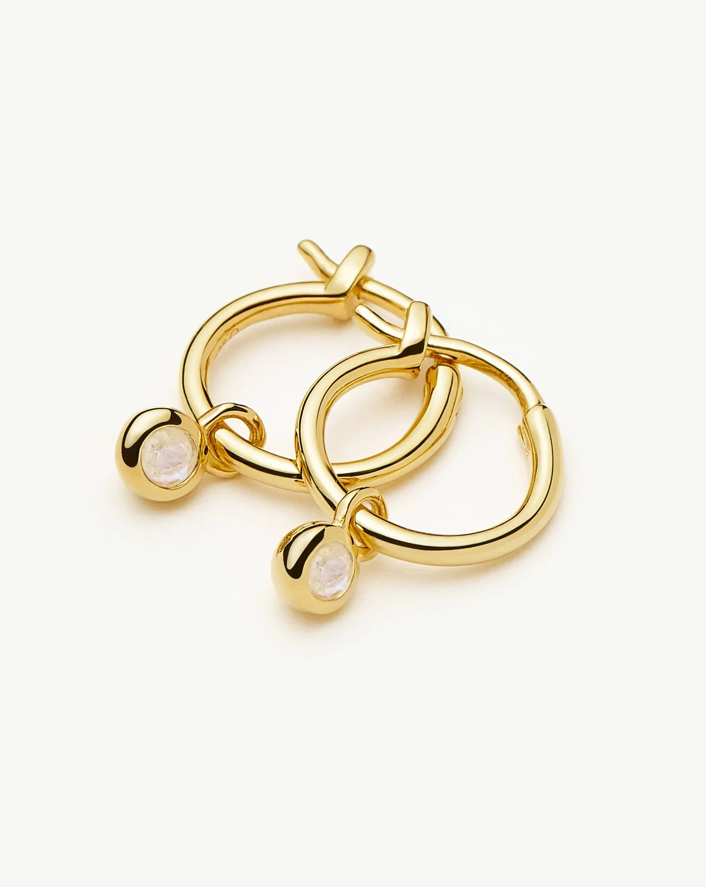 June Birthstone Mini Charm Hoop Earrings | 18ct Gold Vermeil/Rainbow Moonstone - Image 4