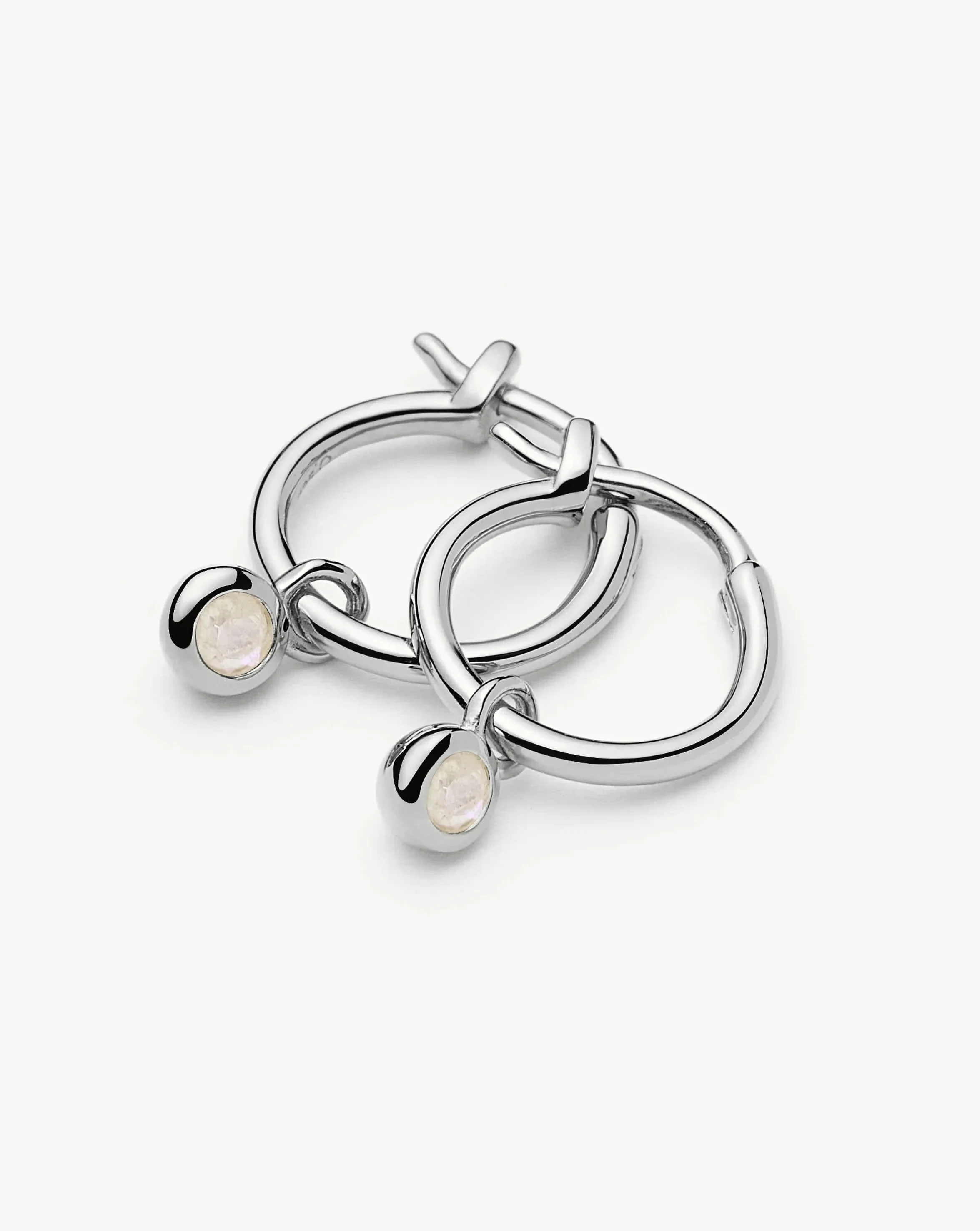 June Birthstone Mini Charm Hoop Earrings | Sterling Silver/Rainbow Moonstone - Image 4