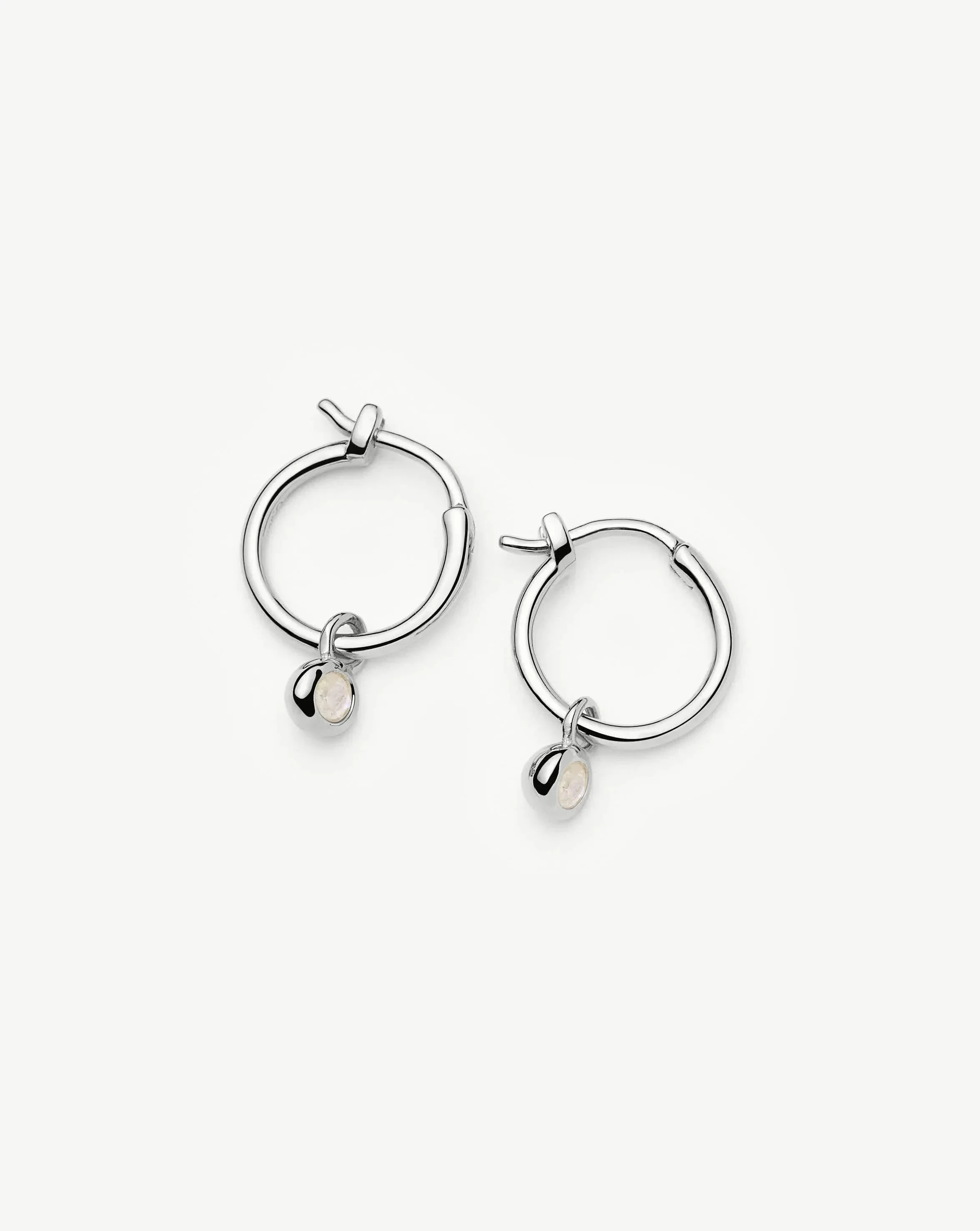 June Birthstone Mini Charm Hoop Earrings | Sterling Silver/Rainbow Moonstone - Image 5