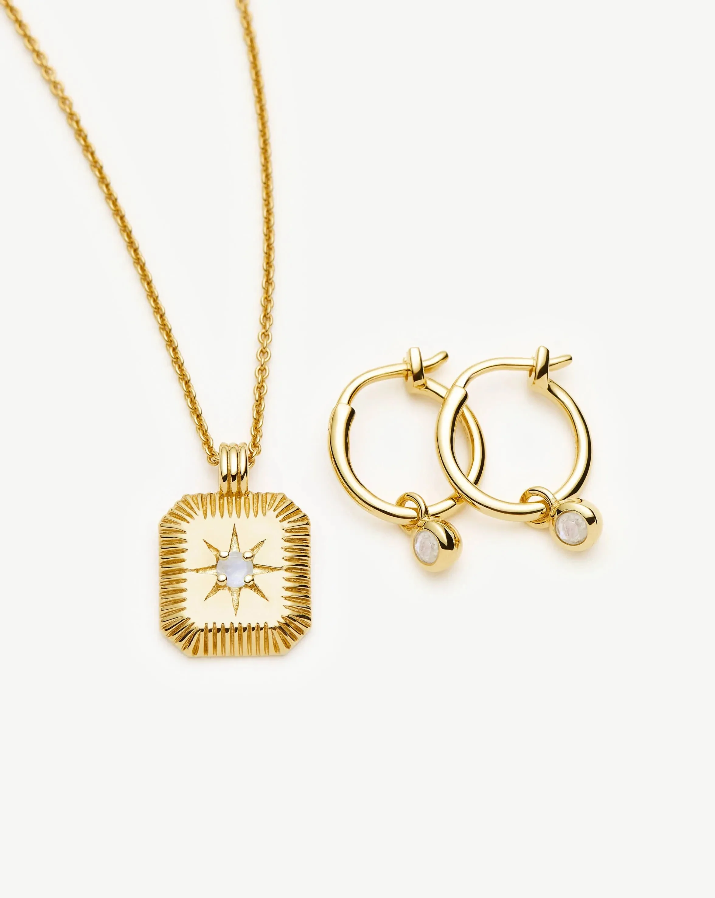June Birthstone Necklace & Charm Earrings Set | 18ct Gold Vermeil/Rainbow Moonstone - Image 4