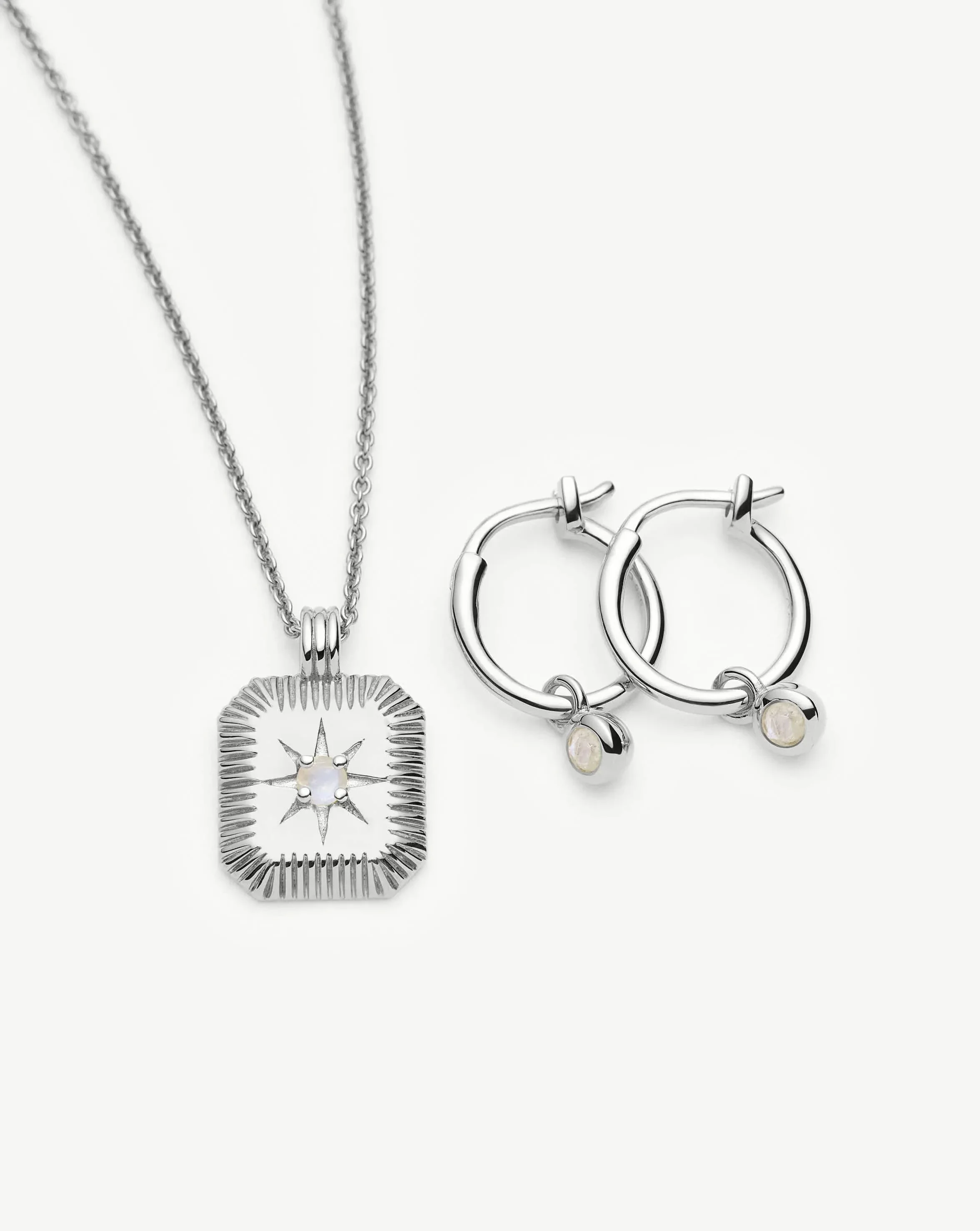 June Birthstone Necklace & Charm Earrings Set | Sterling Silver/Rainbow Moonstone - Image 4