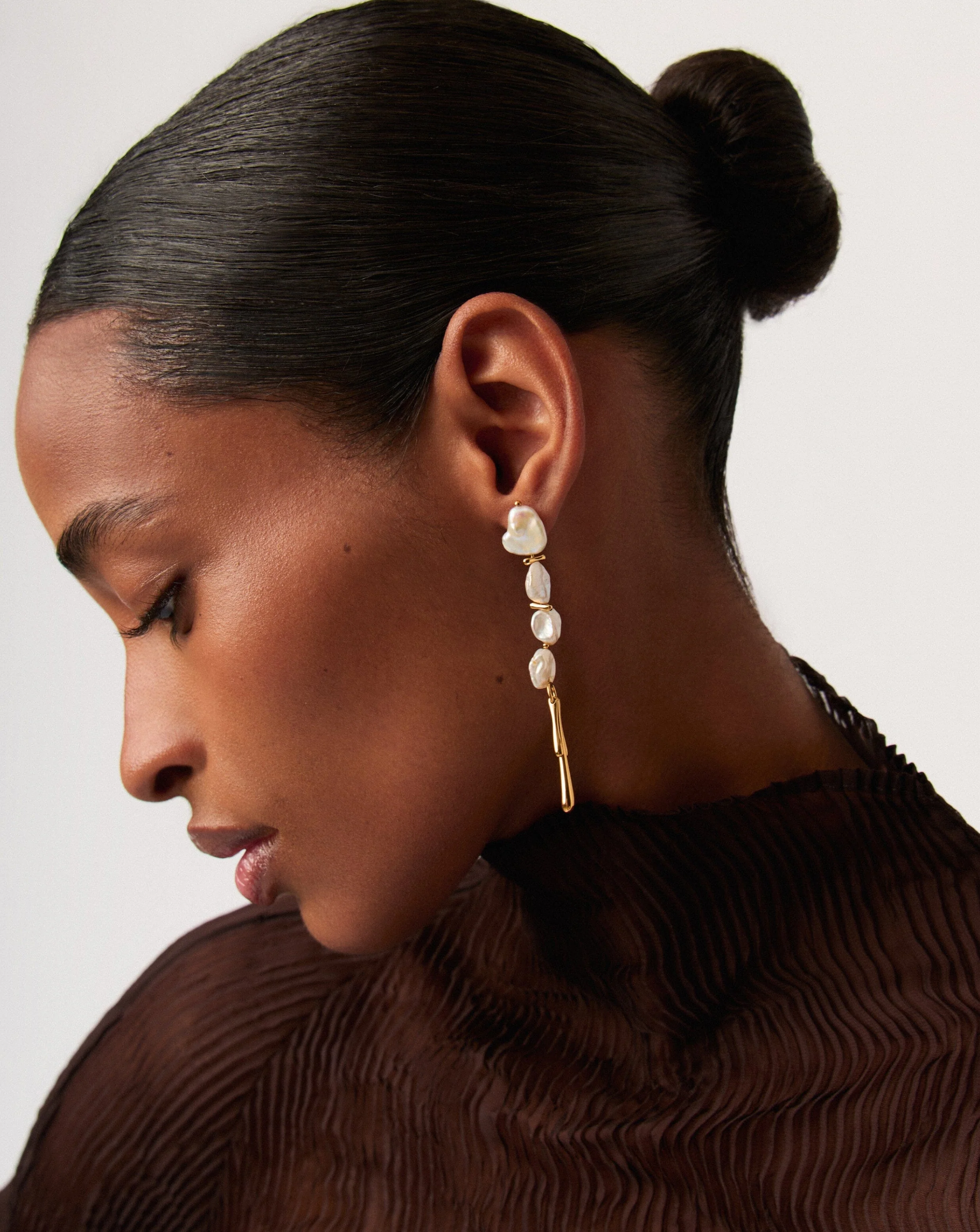 Keshi Pearl Sculptural Drop Earrings | 18ct Gold Plated/Pearl - Image 3