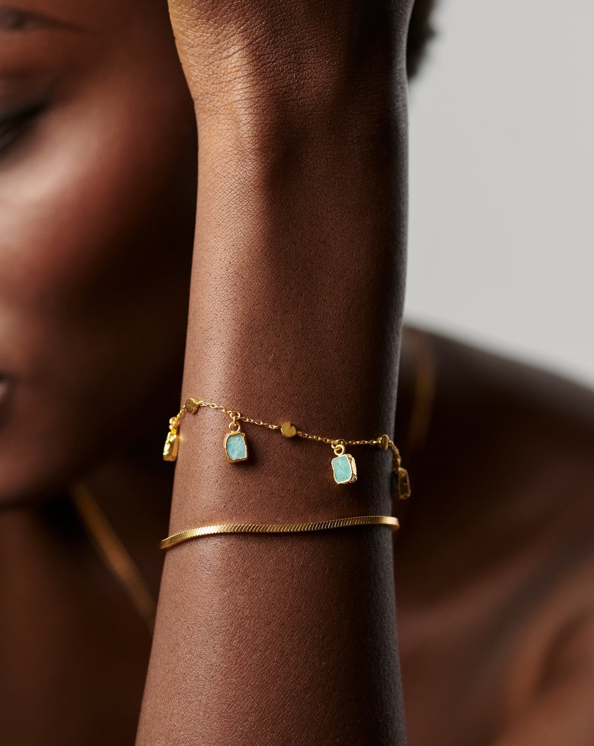 Lena Charm Bracelet | 18ct Gold Plated/Amazonite - Image 2