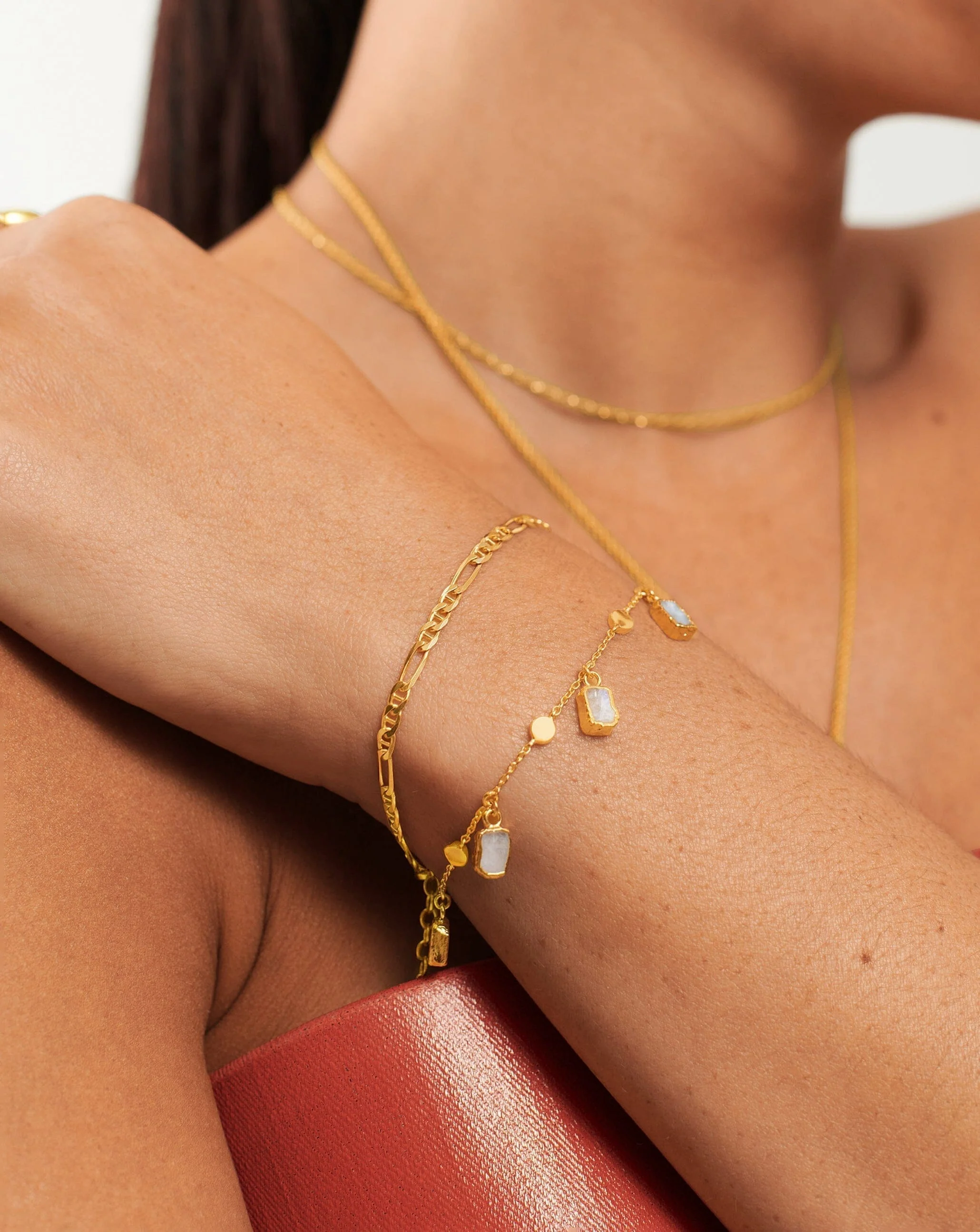 Lena Charm Bracelet | 18ct Gold Plated/Rainbow Moonstone - Image 3