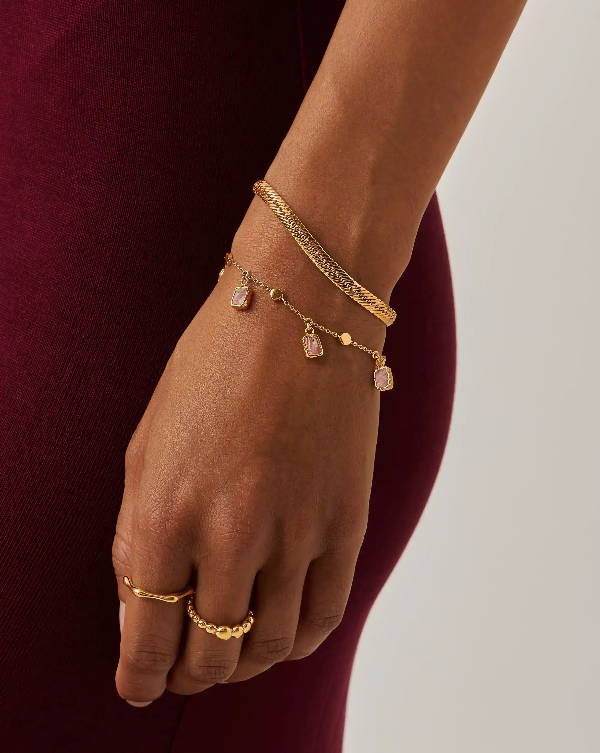 Lena Charm Bracelet | 18ct Gold Plated/Rhodochrosite - Image 2