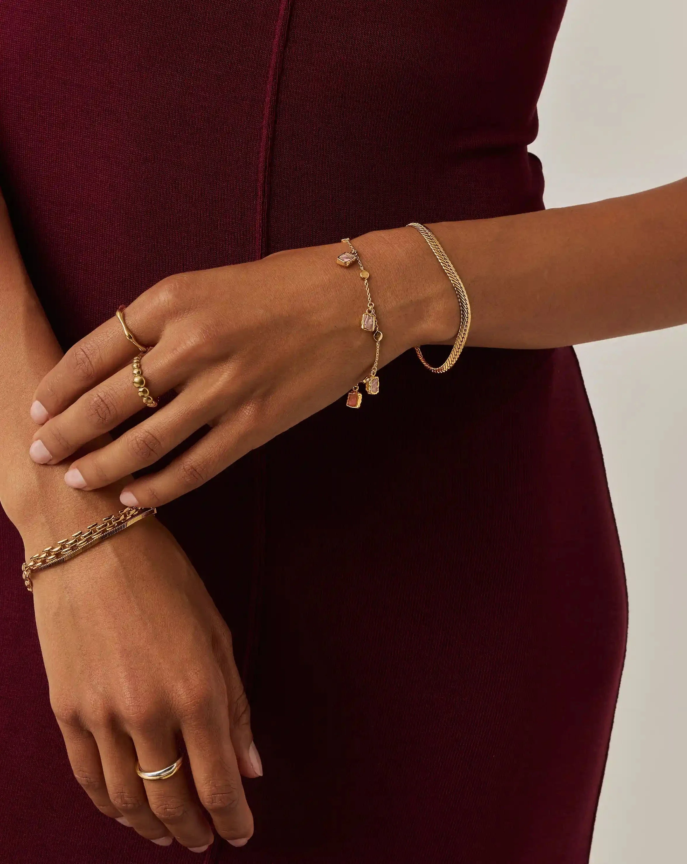 Lena Charm Bracelet | 18ct Gold Plated/Rhodochrosite - Image 3