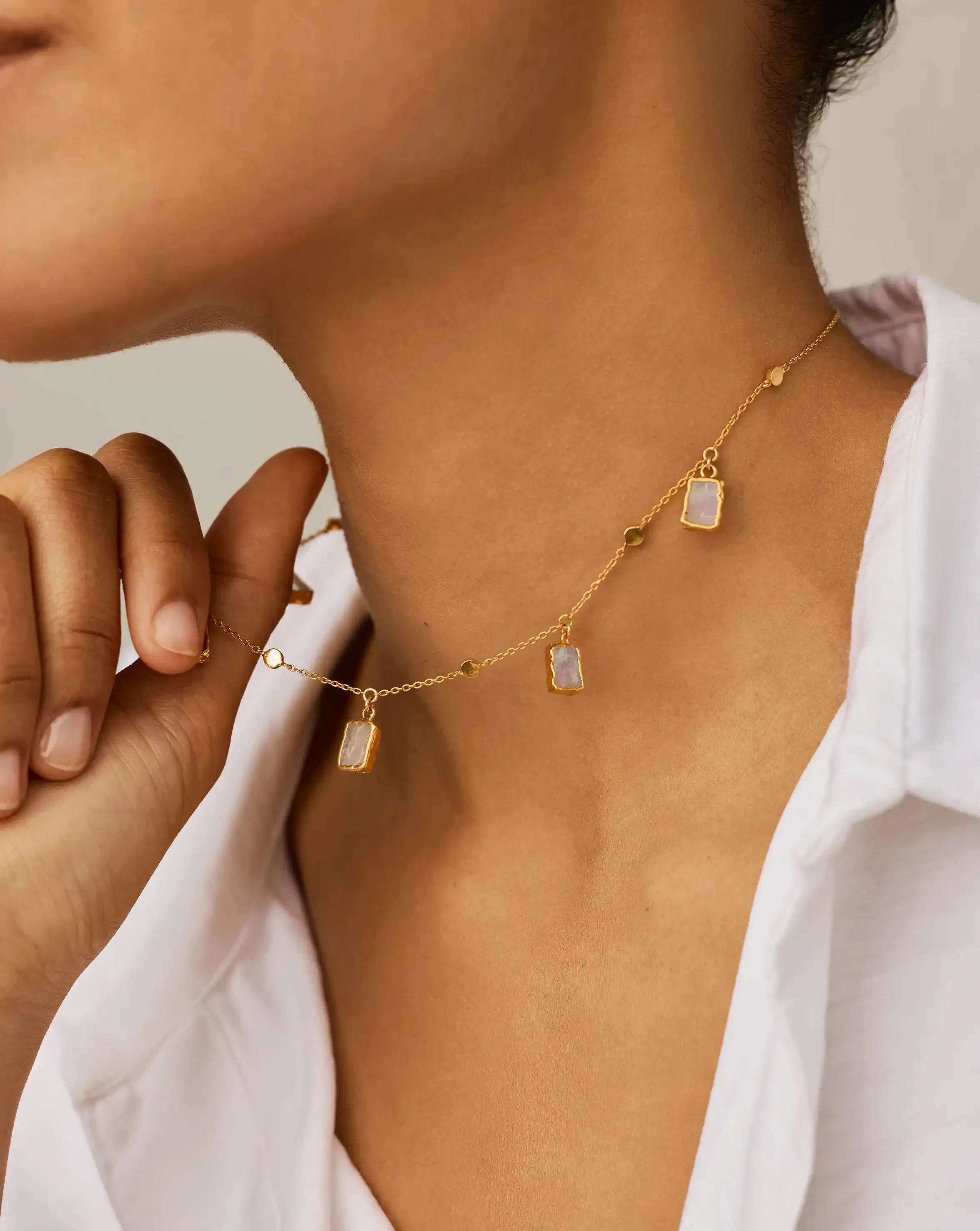 Lena Charm Choker | 18ct Gold Plated/Rainbow Moonstone - Image 3