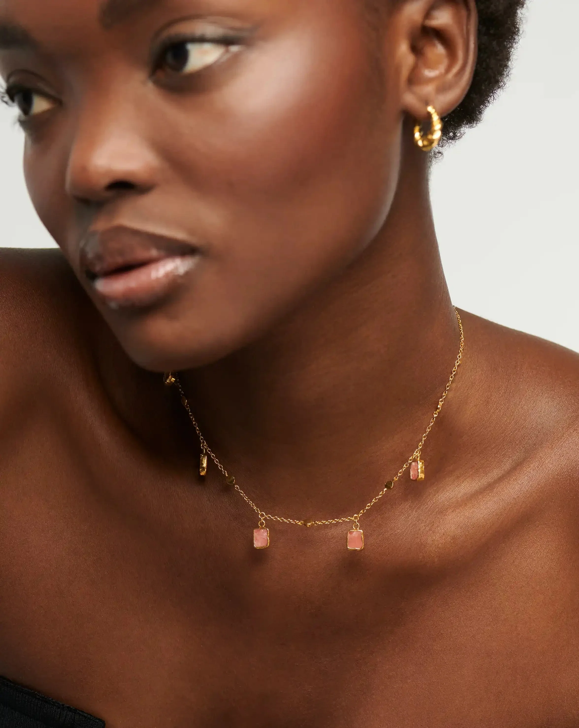 Lena Charm Choker | 18ct Gold Plated/Rhodochrosite - Image 2