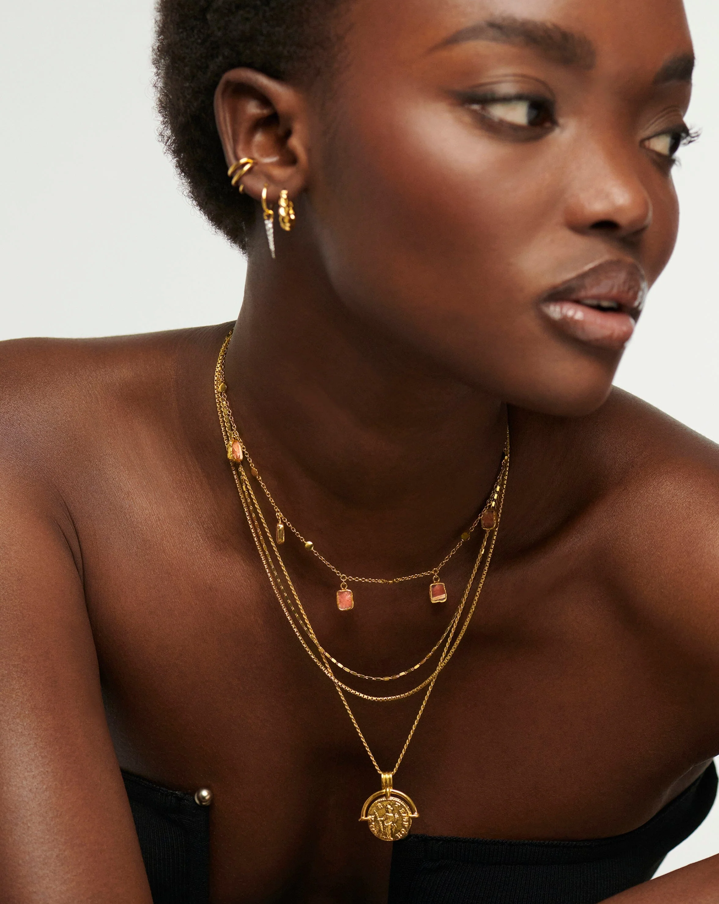 Lena Charm Choker | 18ct Gold Plated/Rhodochrosite - Image 3