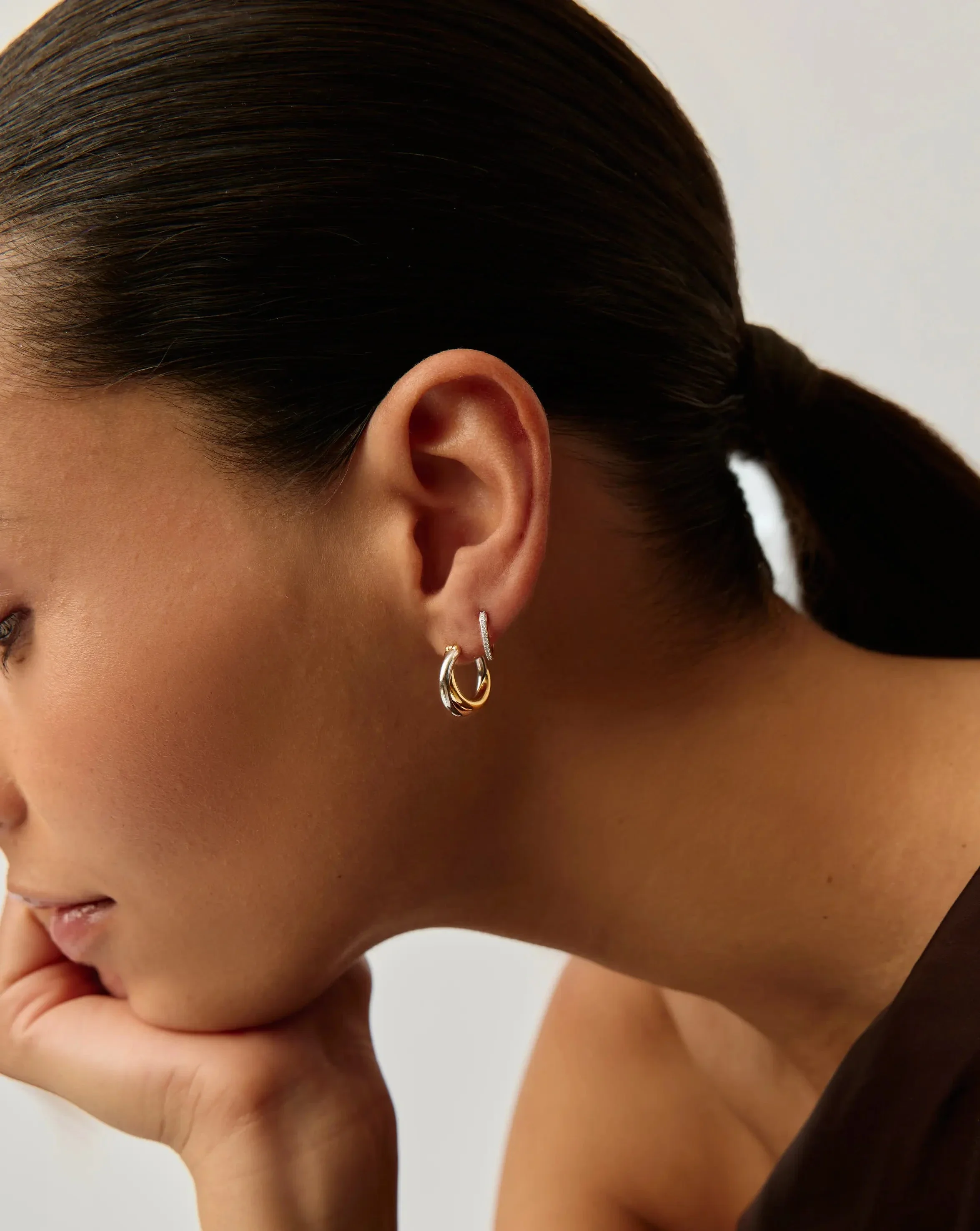 Lucy Williams Entwine Hoop Earrings & Pave Huggies Set | Mixed Metal / 18ct Gold Vermeil - Image 2