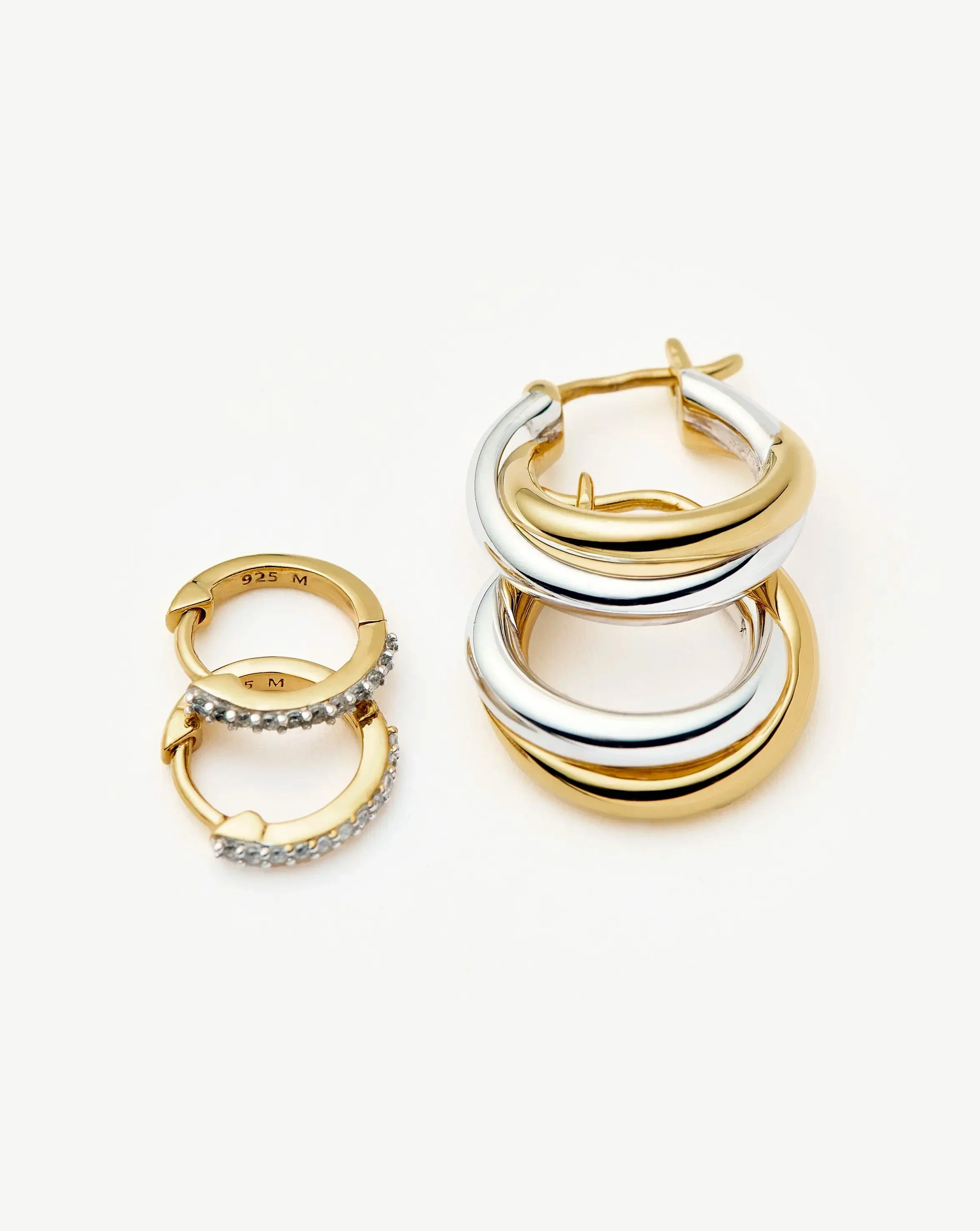 Lucy Williams Entwine Hoop Earrings & Pave Huggies Set | Mixed Metal / 18ct Gold Vermeil - Image 5