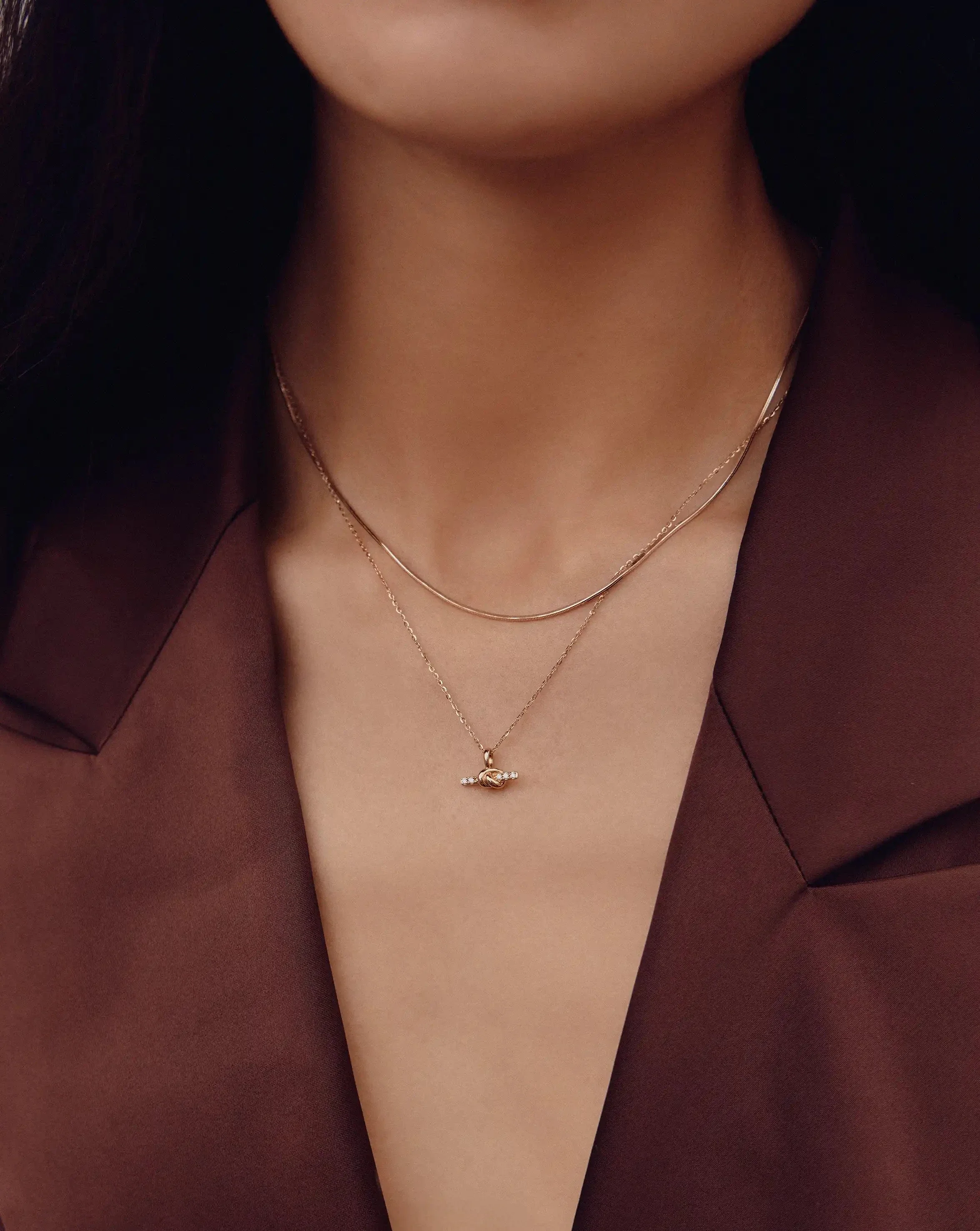 Lucy Williams Solid Gold Diamond T-Bar & Square Snake Necklace Set | 14ct Solid Gold - Image 3