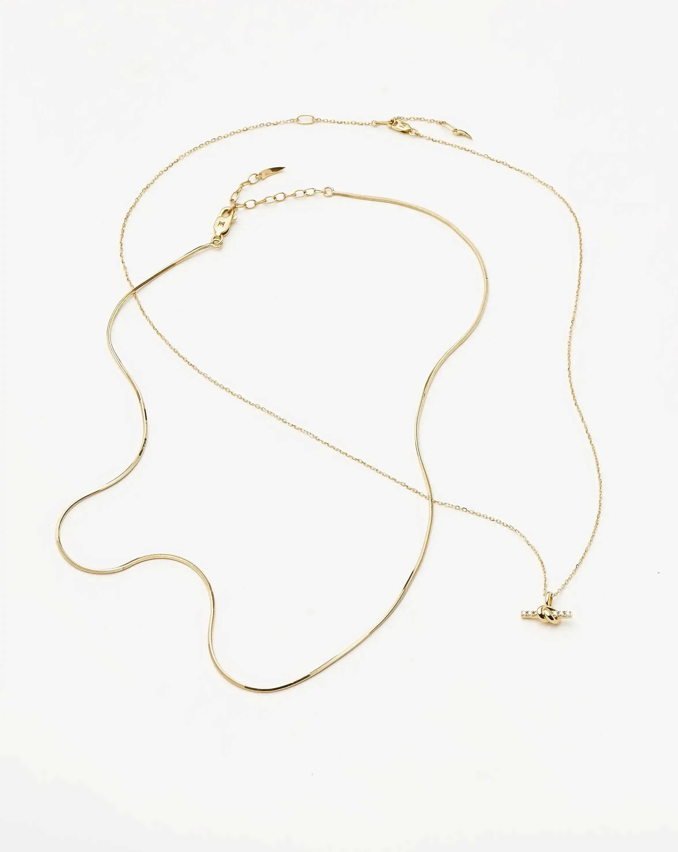 Lucy Williams Solid Gold Diamond T-Bar & Square Snake Necklace Set | 14ct Solid Gold - Image 5