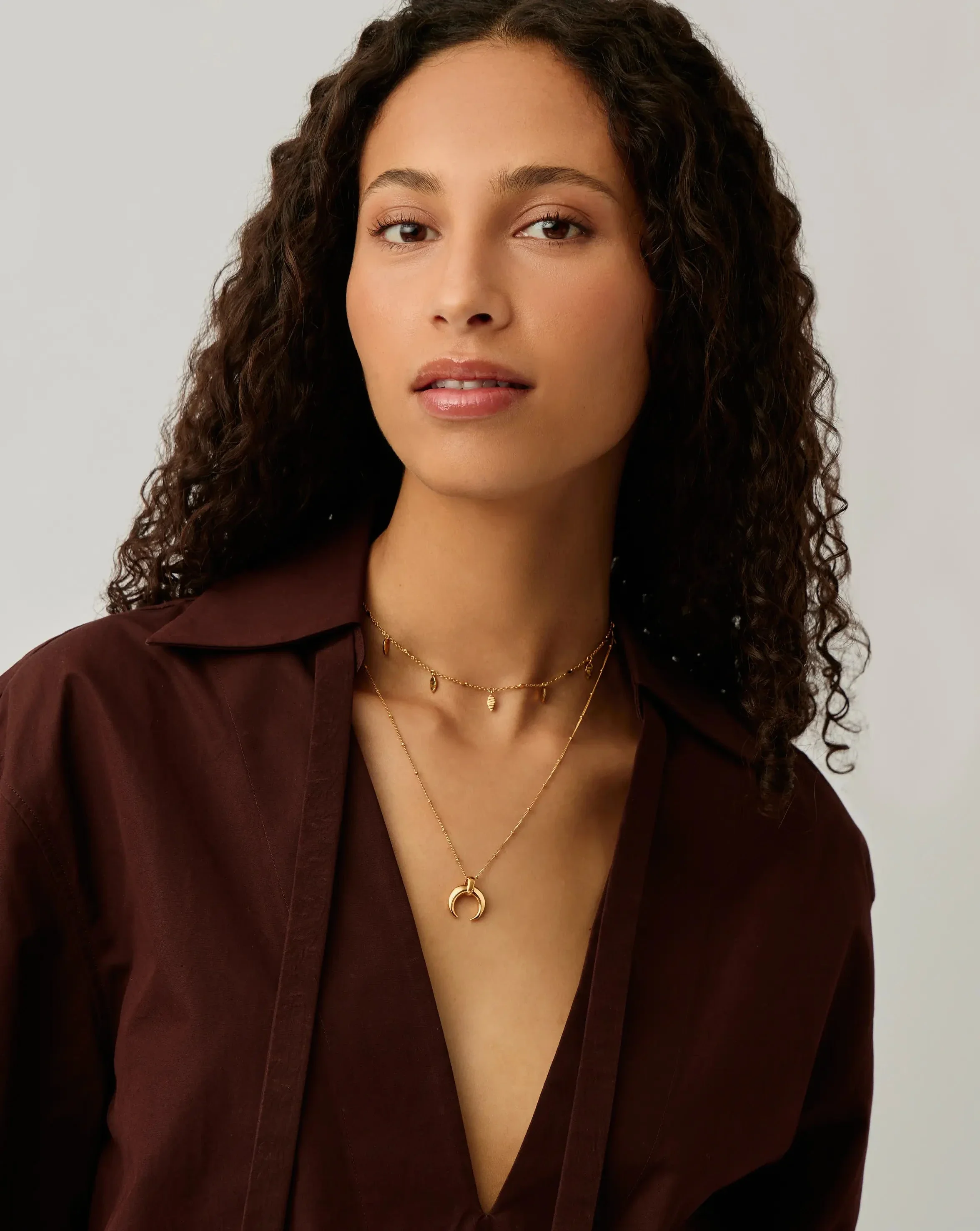 Lucy Williams Horn Necklace & Leaf Charm Choker Set | 18ct Gold Plated Vermeil - Image 3