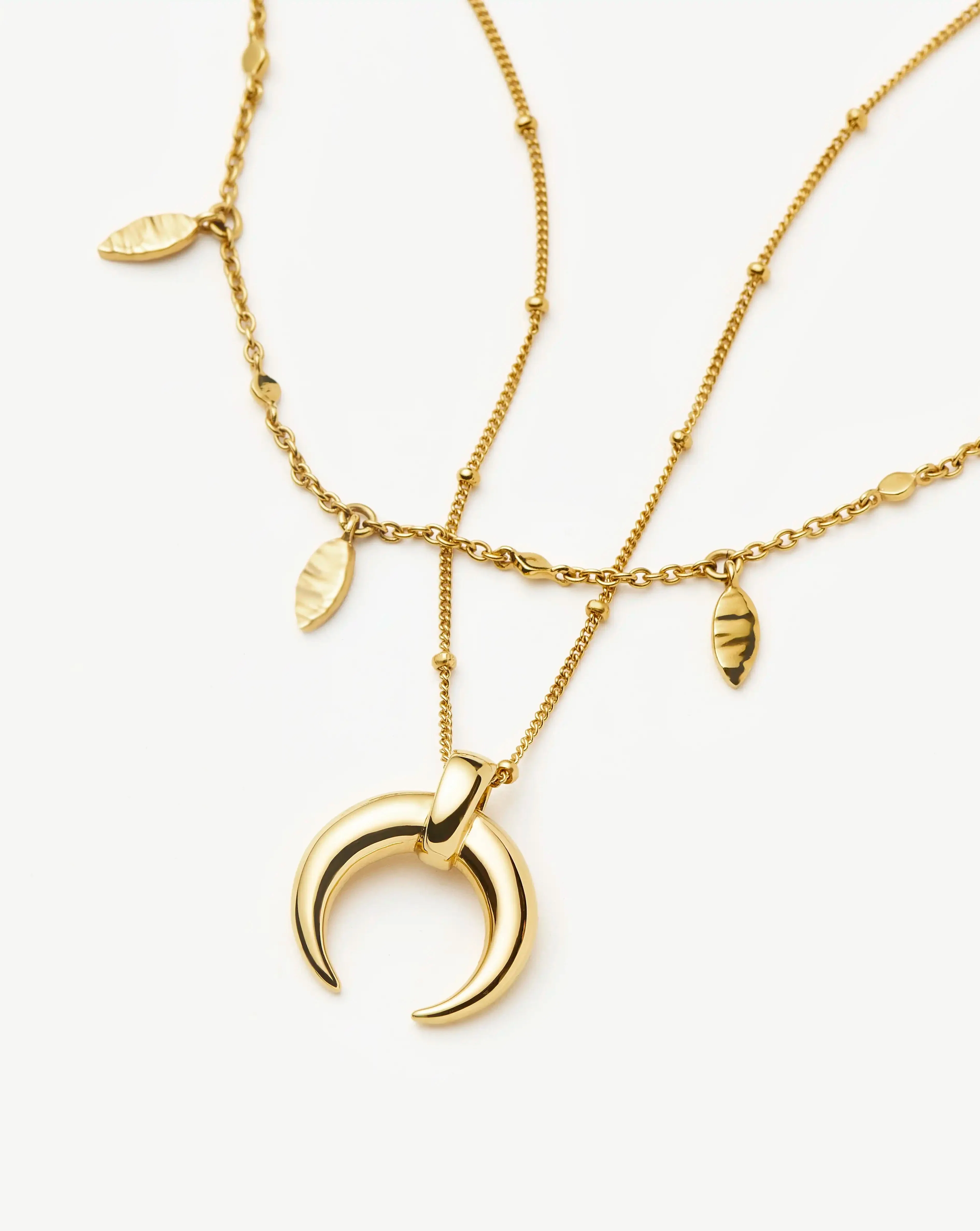 Lucy Williams Horn Necklace & Leaf Charm Choker Set | 18ct Gold Plated Vermeil - Image 5