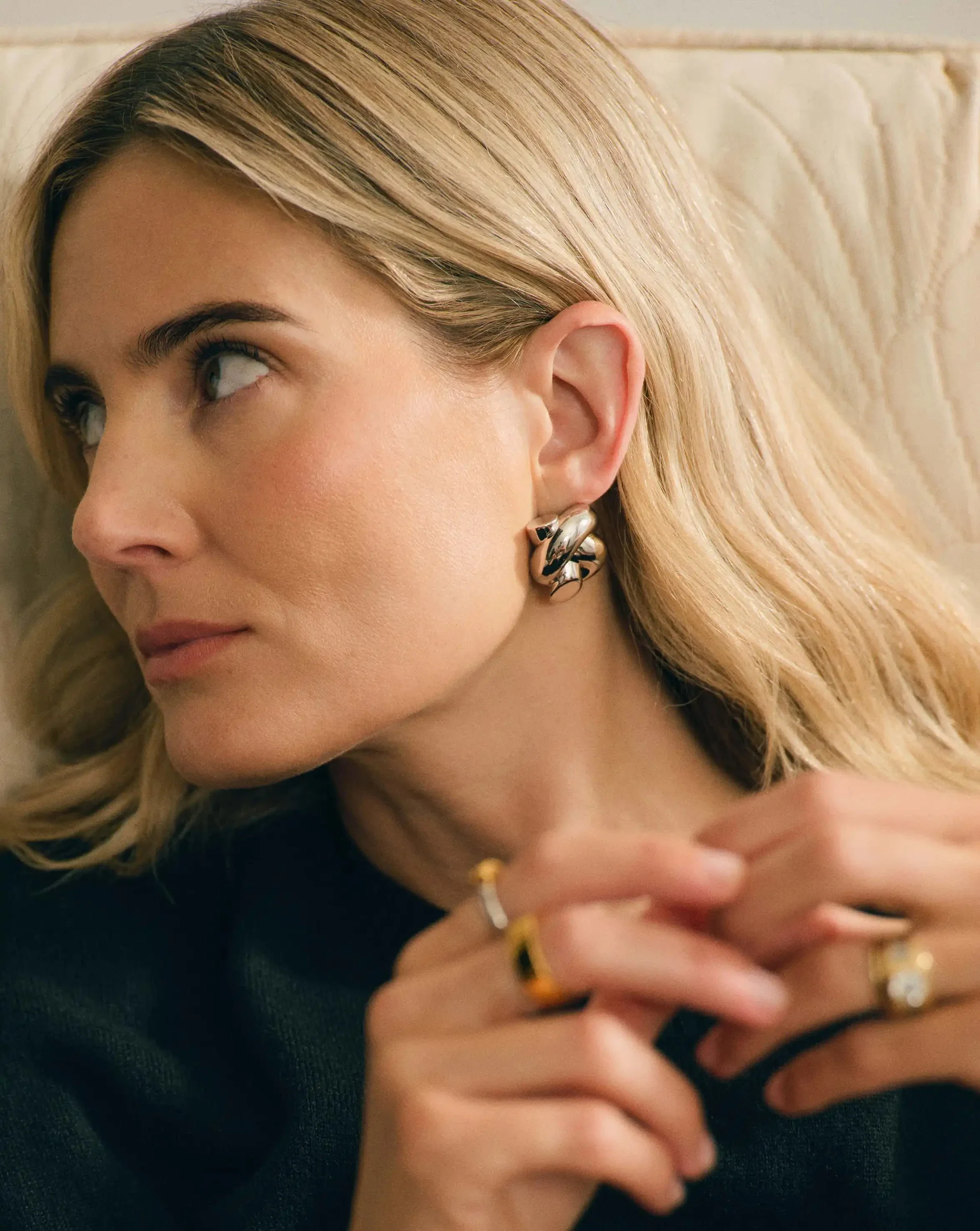 Lucy Williams Knot Oversized Stud Earrings | Silver Plated - Image 2