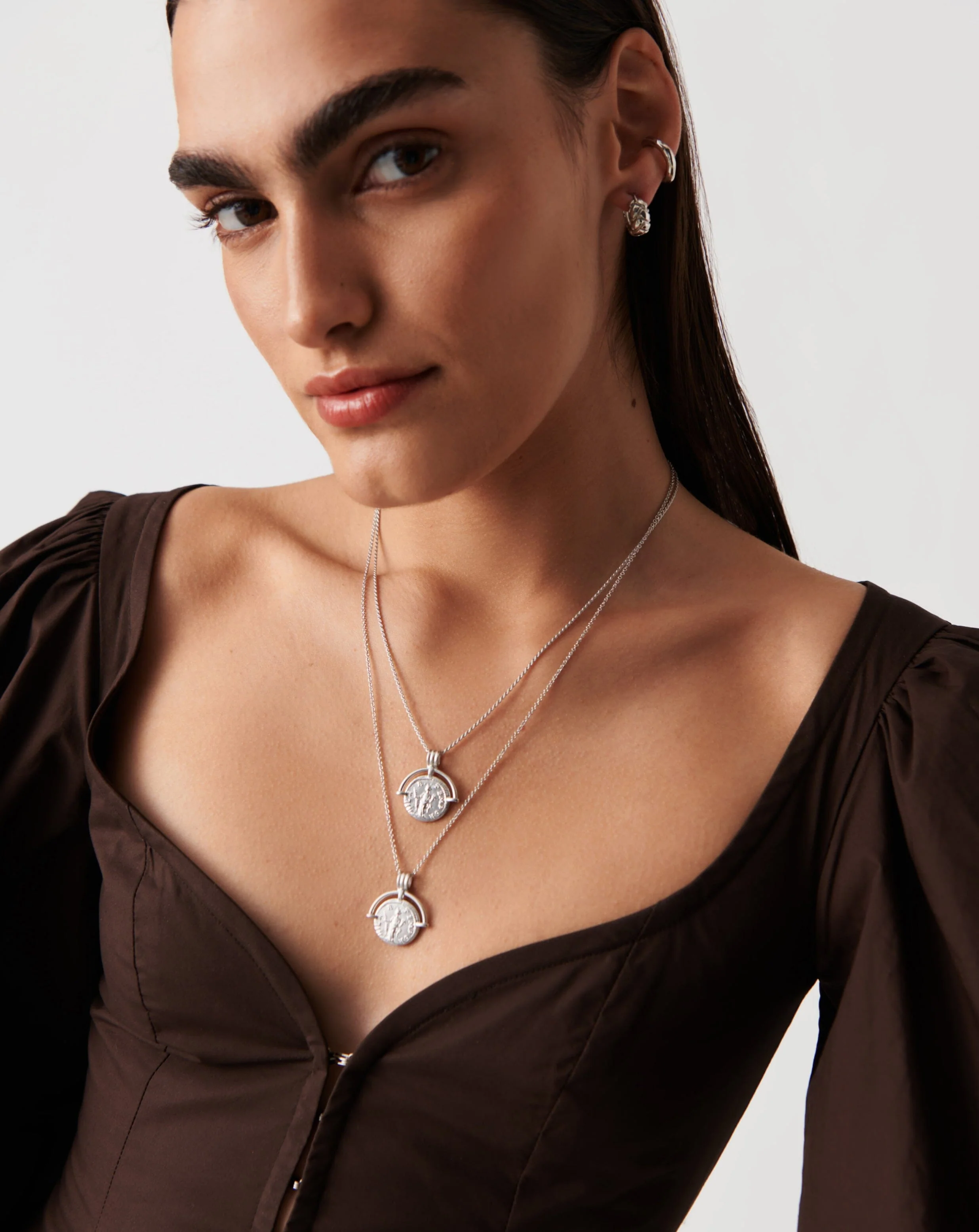 Lucy Williams Long Engravable Roman Arc Coin Necklace - Image 6
