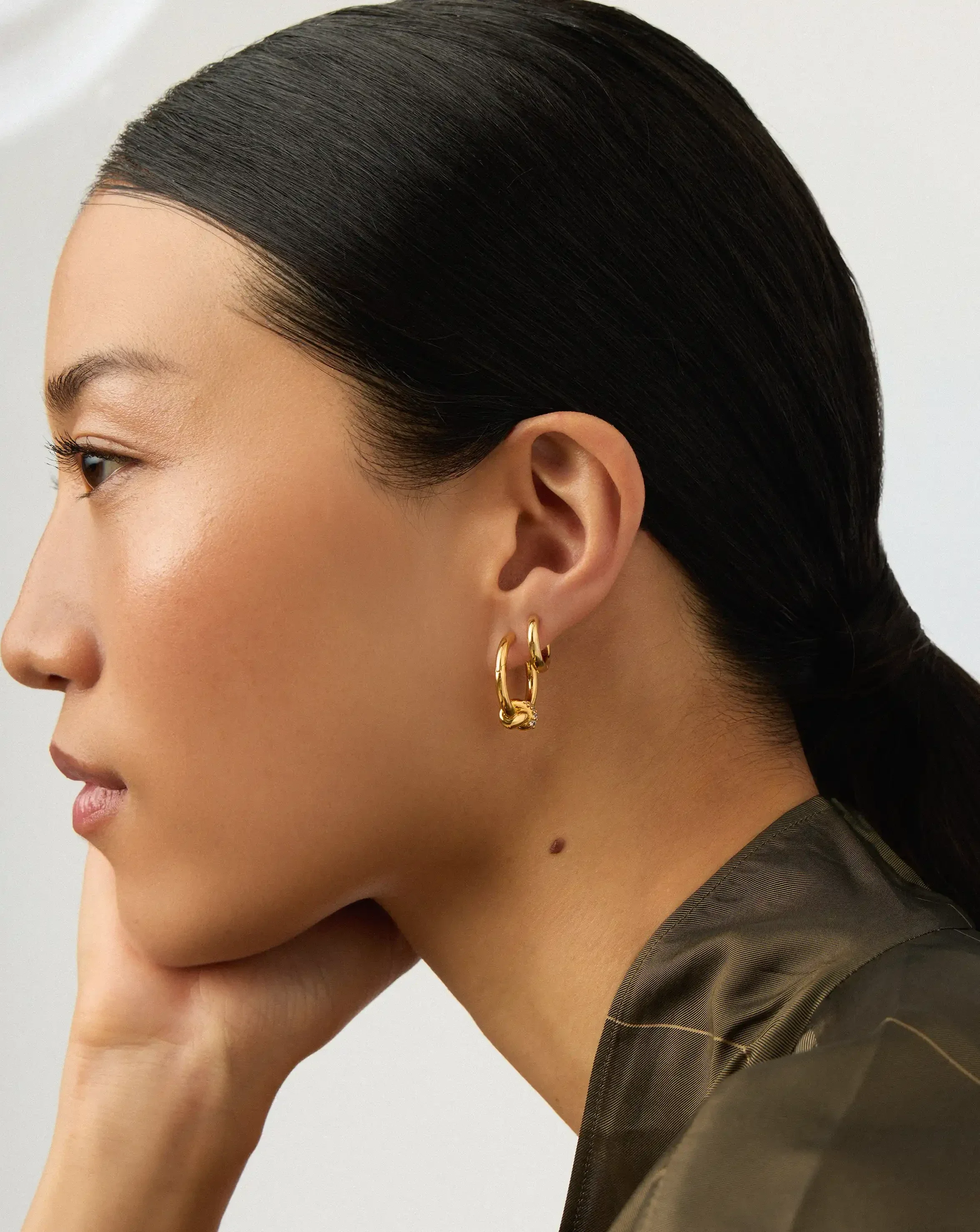 Lucy Williams Pavé Knot & Classic Tunnel Earrings Set | 18ct Gold Plated/18ct Gold Vermeil - Image 2