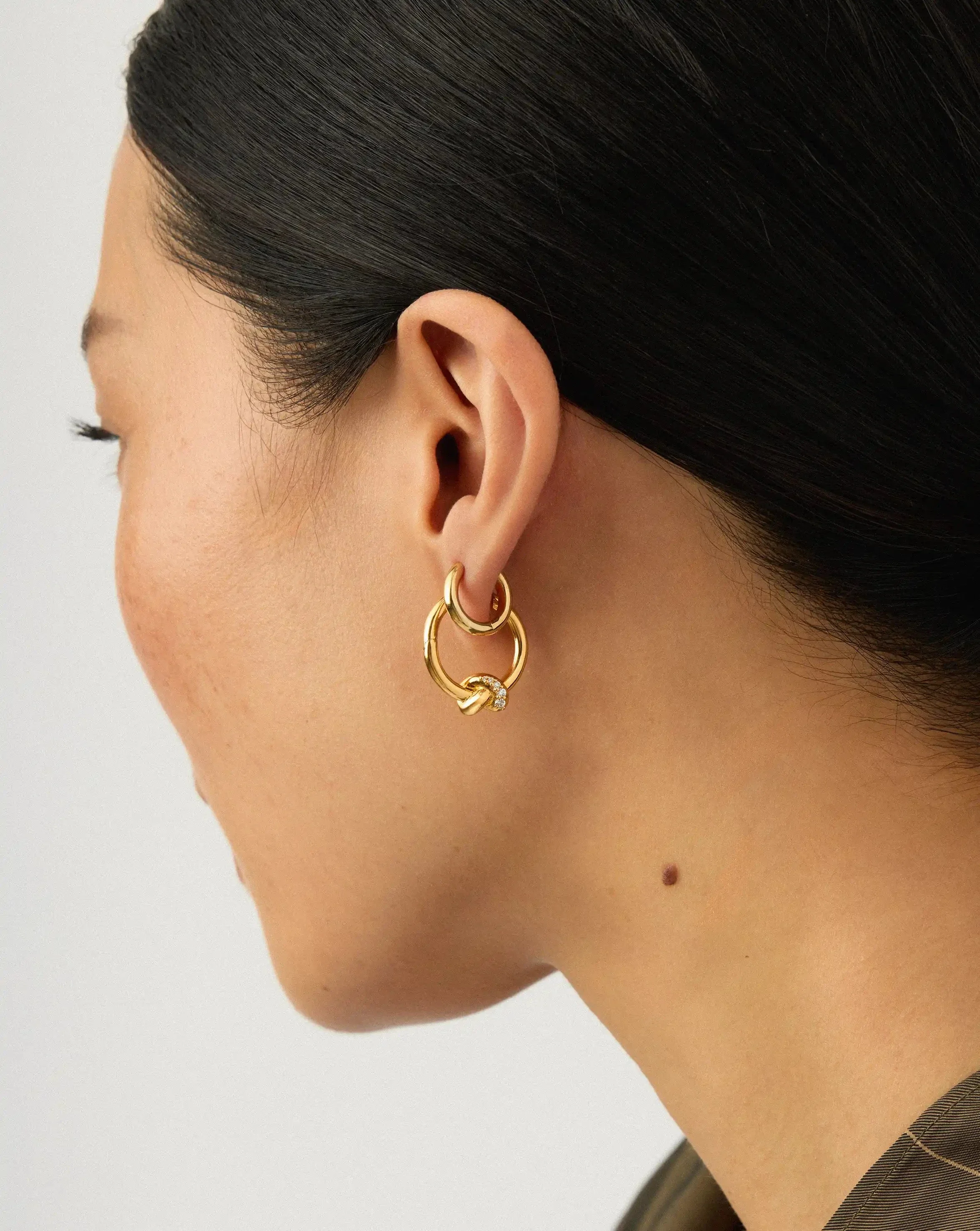 Lucy Williams Pavé Knot & Classic Tunnel Earrings Set | 18ct Gold Plated/18ct Gold Vermeil - Image 3