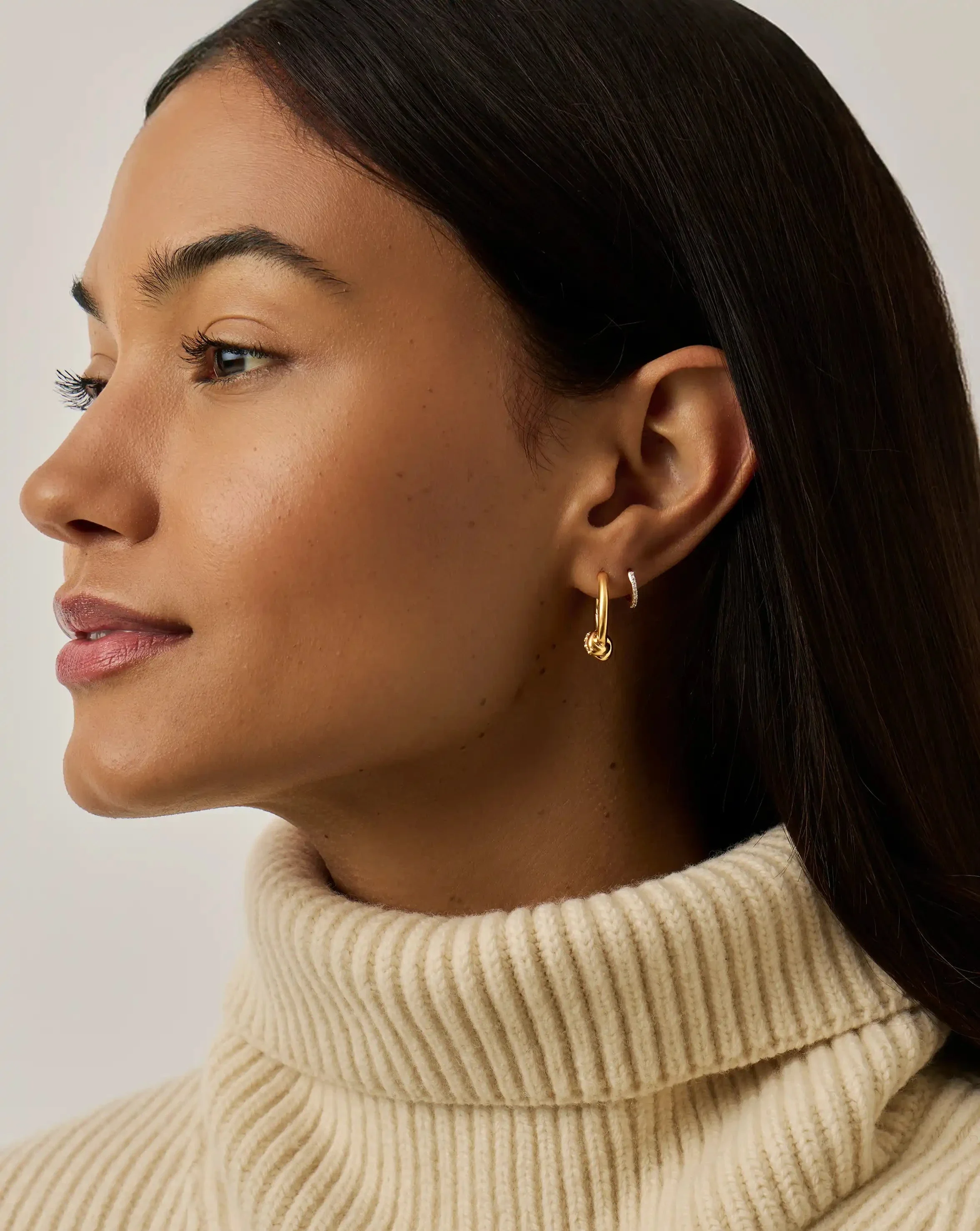 Lucy Williams Pavé Knot Small Hoop Earrings | 18ct Gold Plated - Image 6
