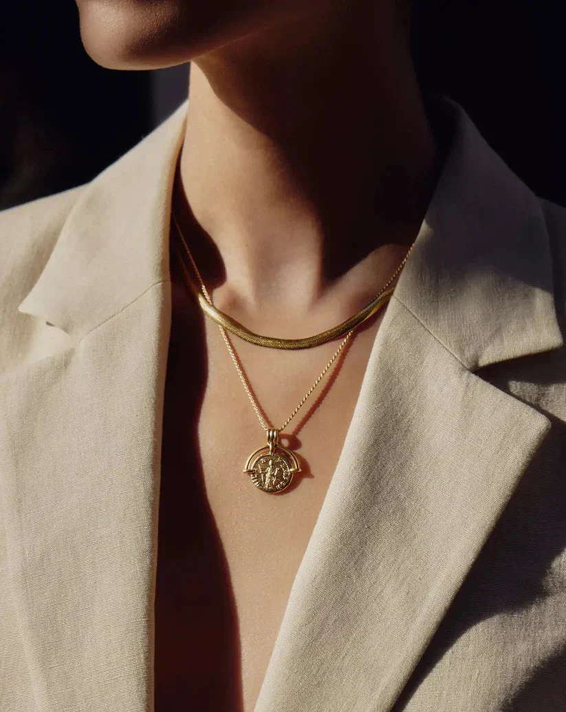 Lucy Williams Engravable Roman Arc Coin Necklace | 18ct Gold Plated - Image 6