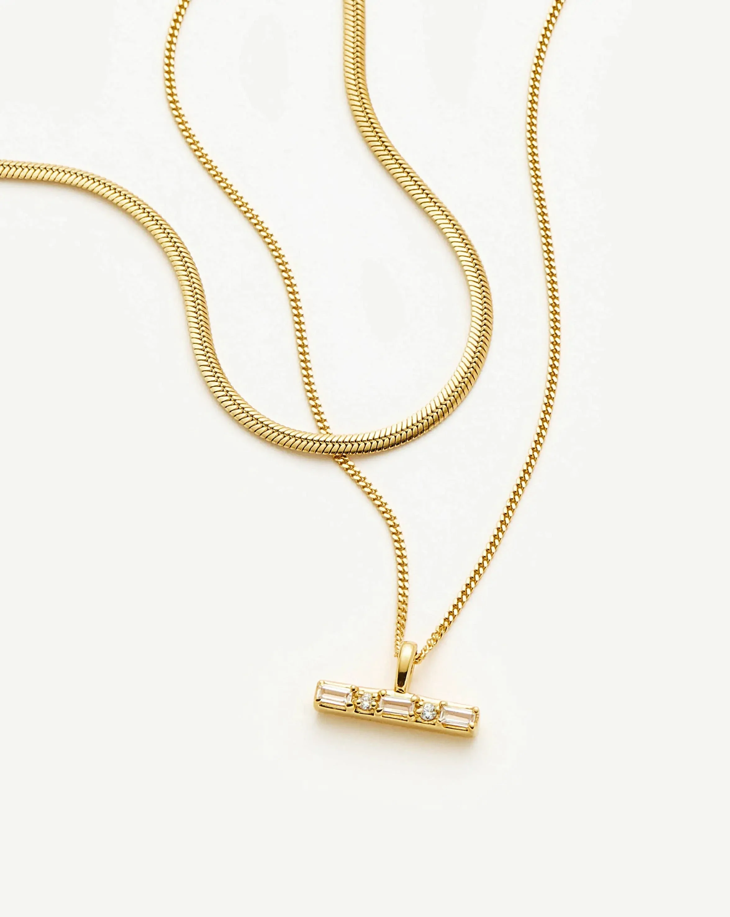Lucy Williams T-Bar & Thin Snake Chain Necklace Set | 18ct Gold Vermeil/18ct Gold Plated - Image 4