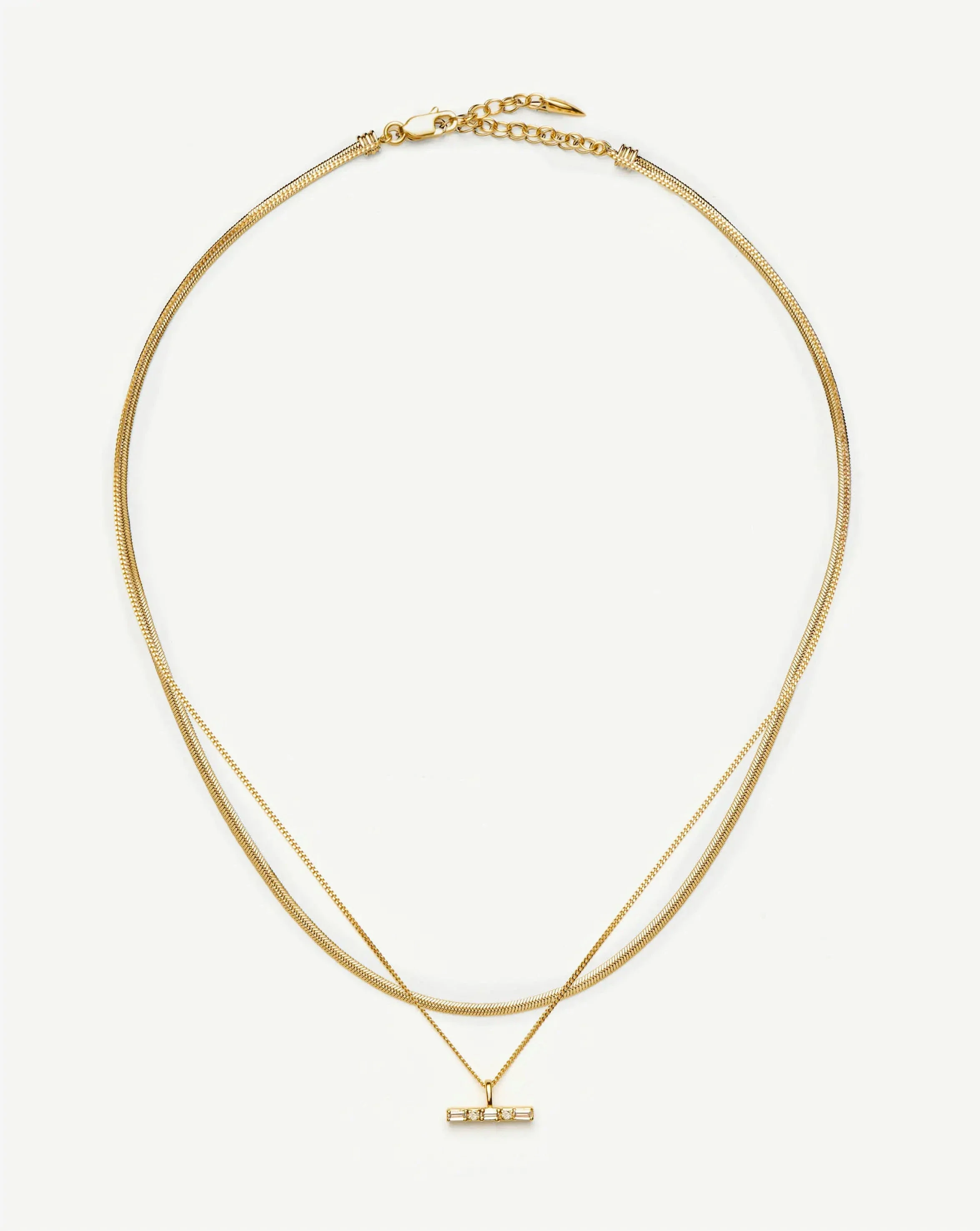 Lucy Williams T-Bar & Thin Snake Chain Necklace Set | 18ct Gold Vermeil/18ct Gold Plated - Image 5