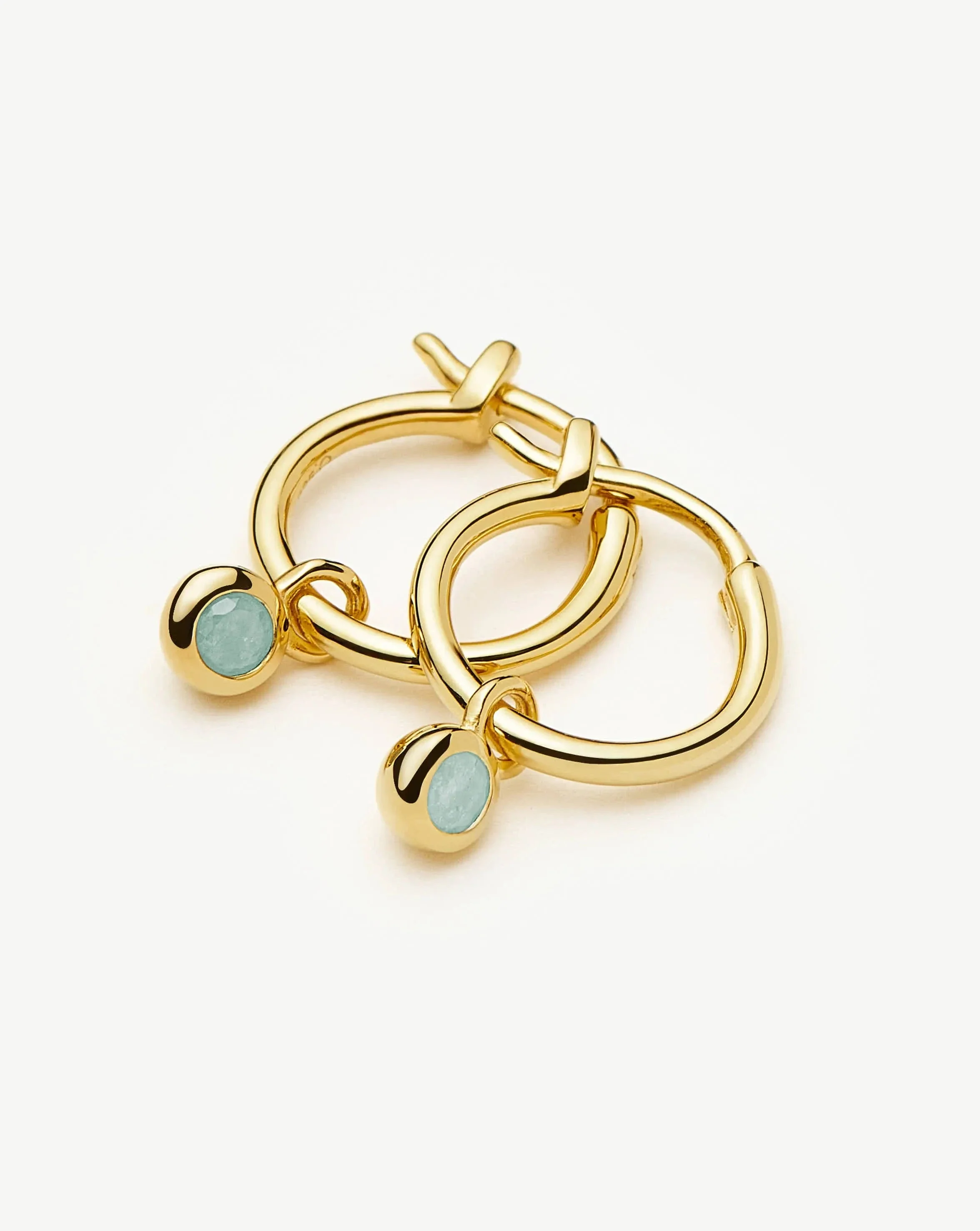 March Birthstone Mini Charm Hoop Earrings | 18ct Gold Vermeil/Milky Aquamarine - Image 4