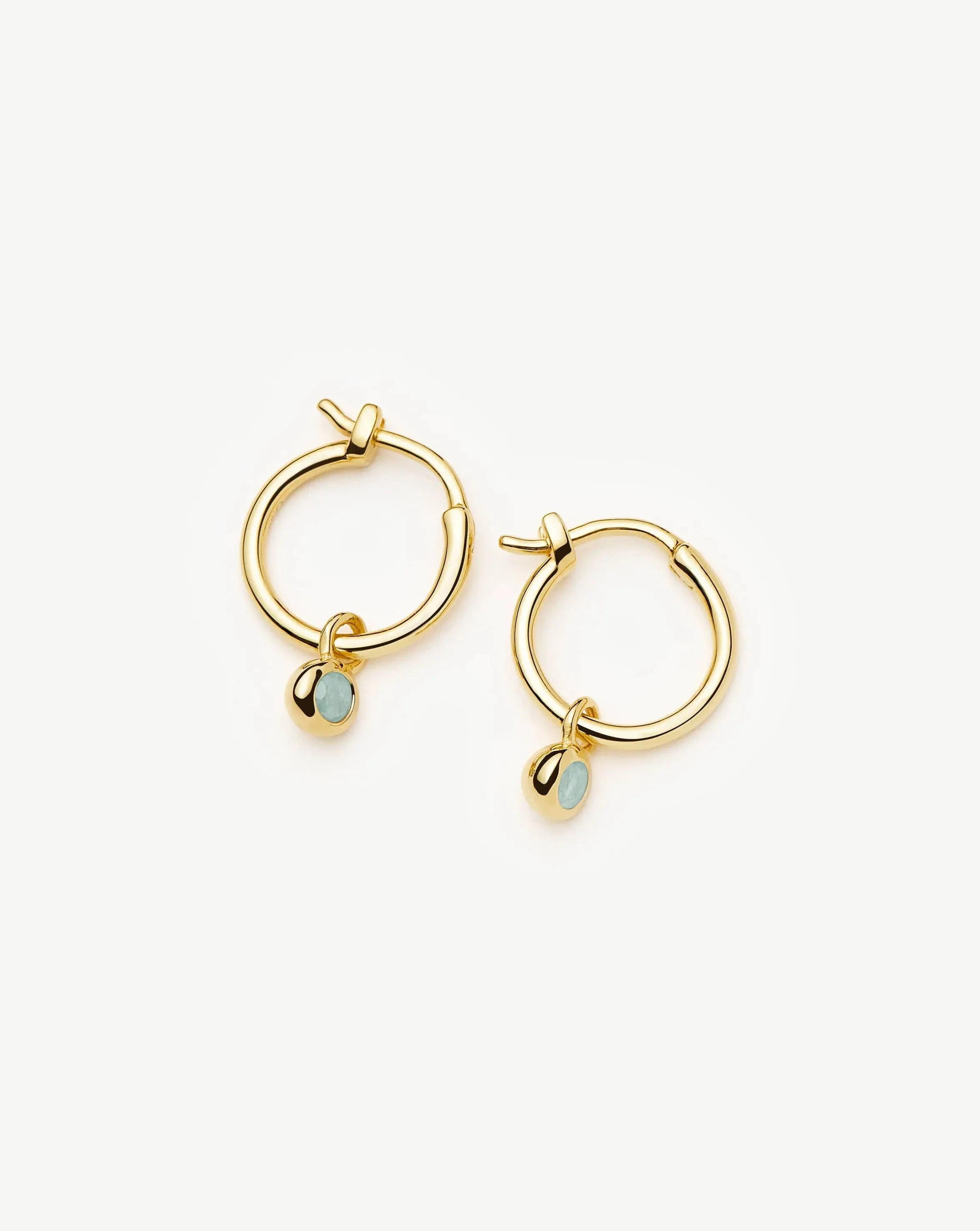 March Birthstone Mini Charm Hoop Earrings | 18ct Gold Vermeil/Milky Aquamarine - Image 5