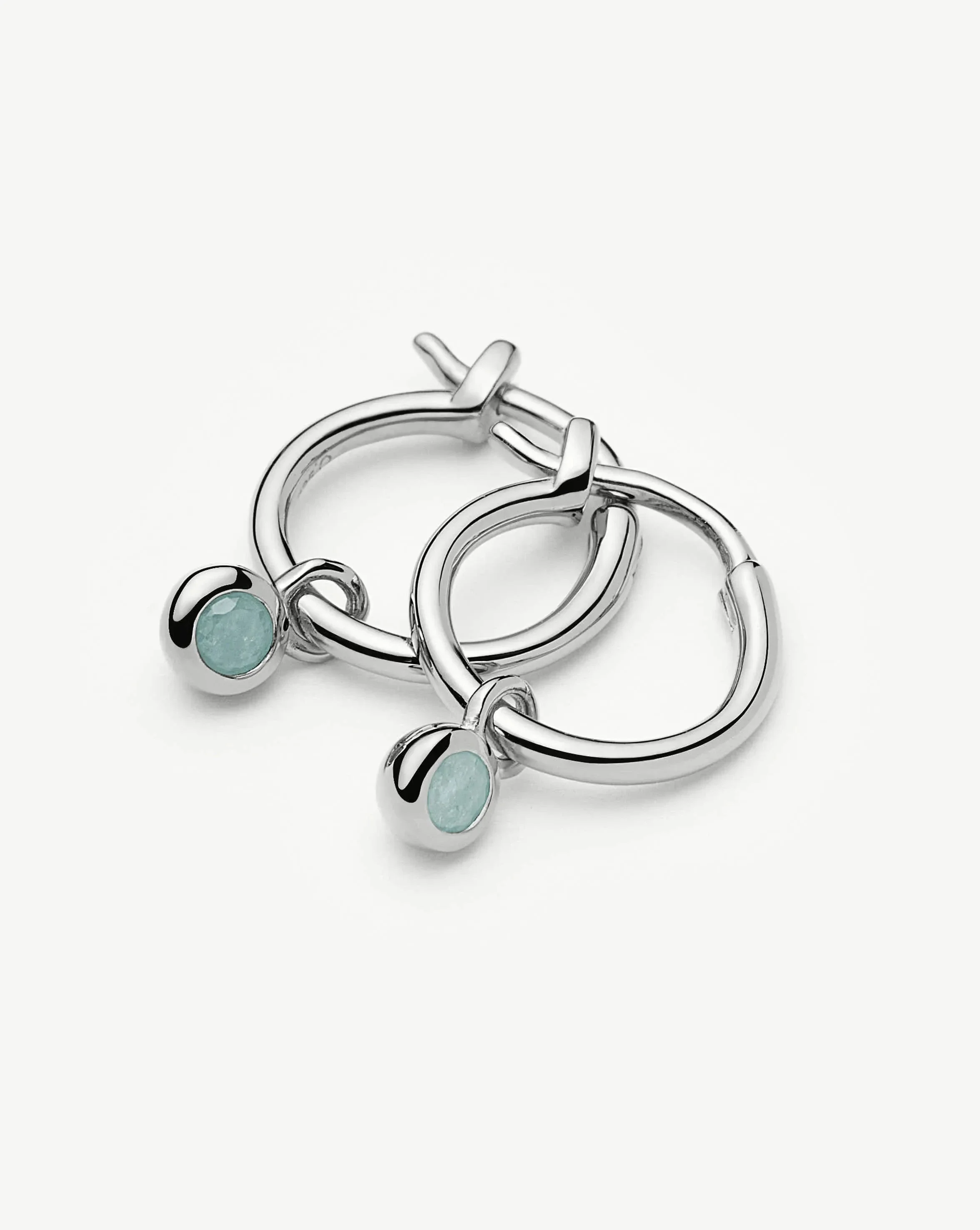 March Birthstone Mini Charm Hoop Earrings | Sterling Silver/Milky Aquamarine - Image 4
