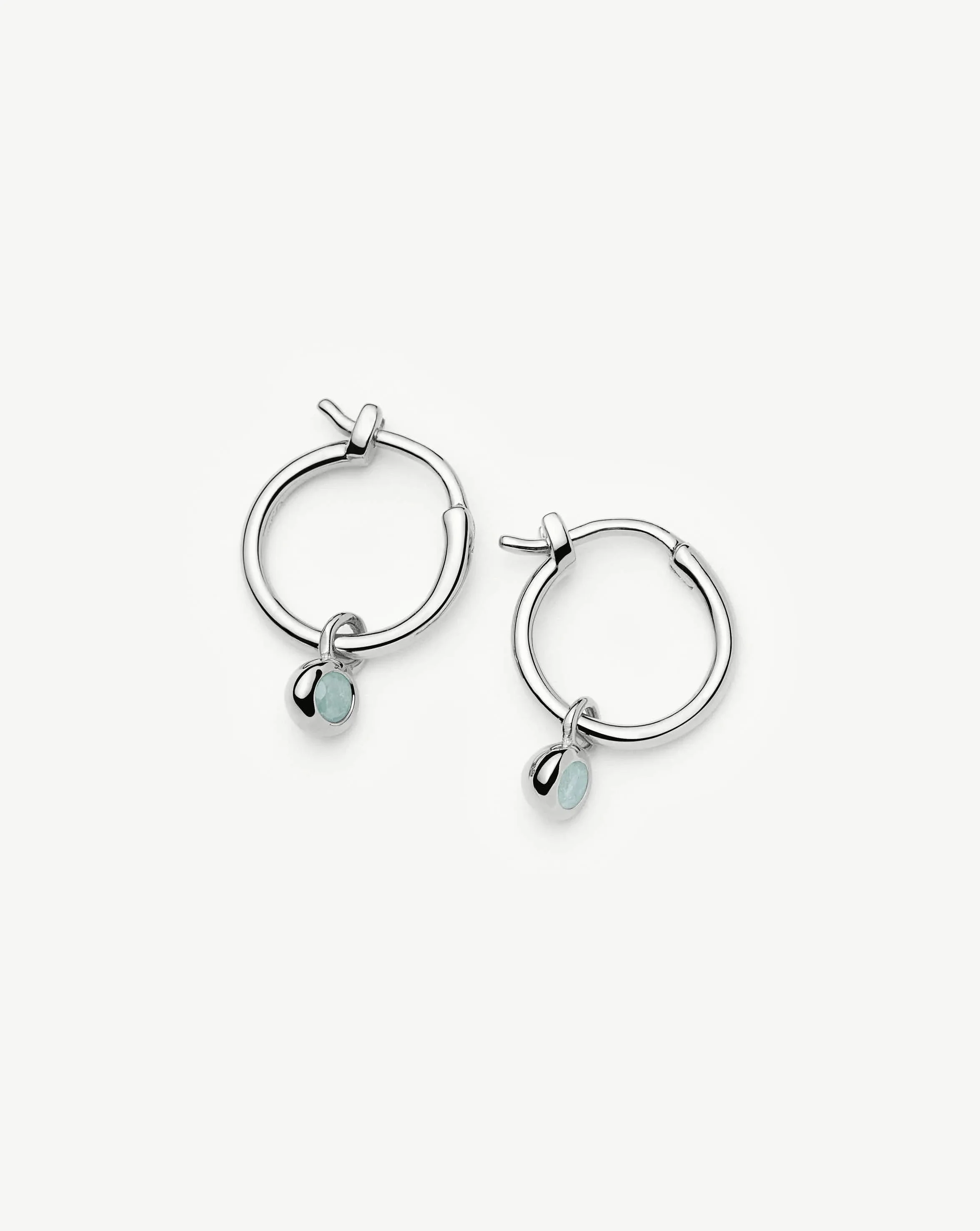 March Birthstone Mini Charm Hoop Earrings | Sterling Silver/Milky Aquamarine - Image 5