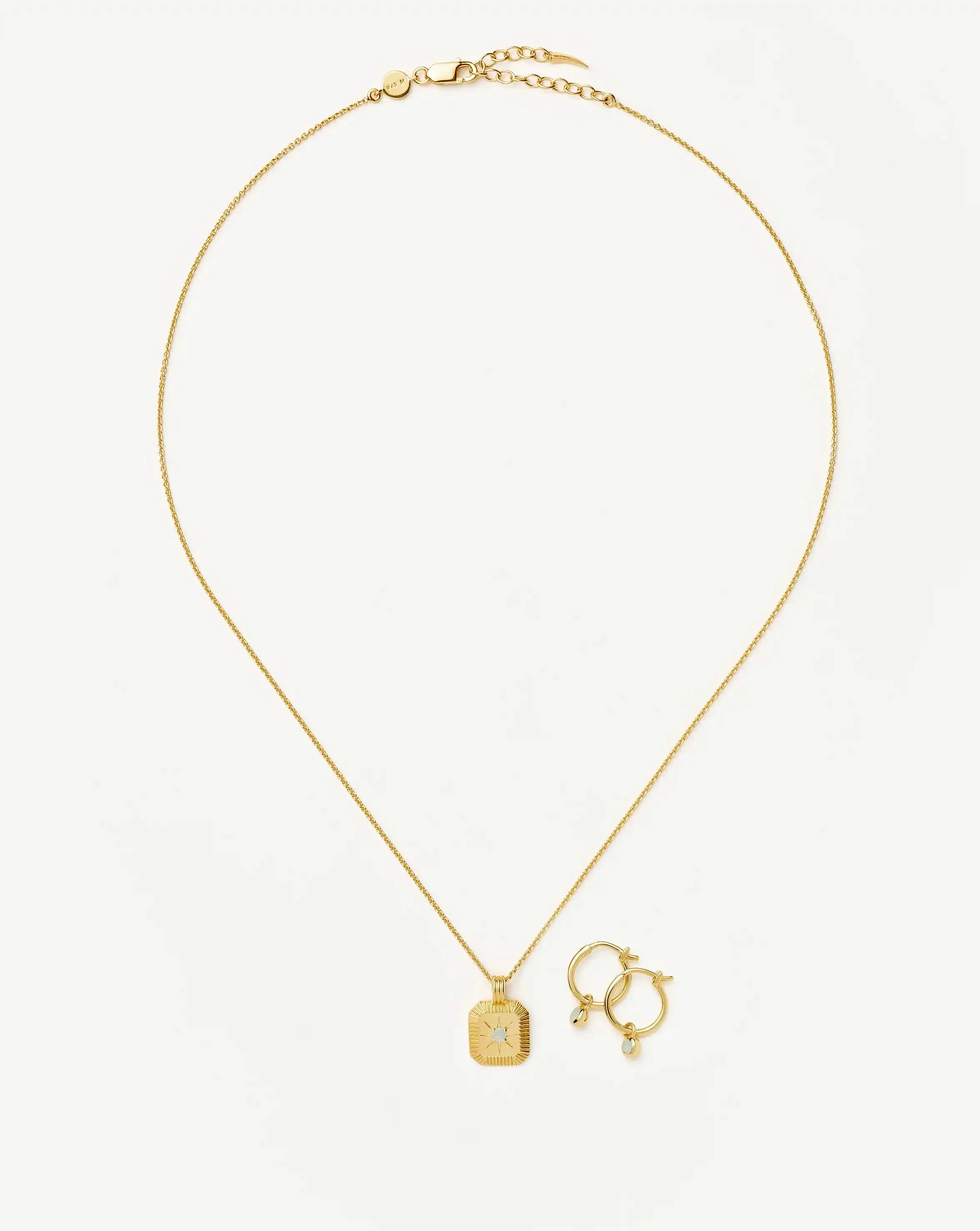 March Birthstone Necklace & Charm Earrings Set | 18ct Gold Vermeil/Milky Aquamarine - Image 5