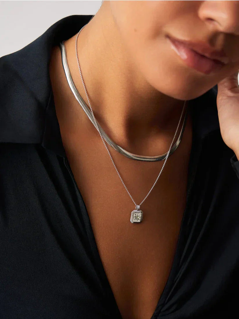 March Birthstone Necklace & Charm Earrings Set | Sterling Silver/Milky Aquamarine - Image 3