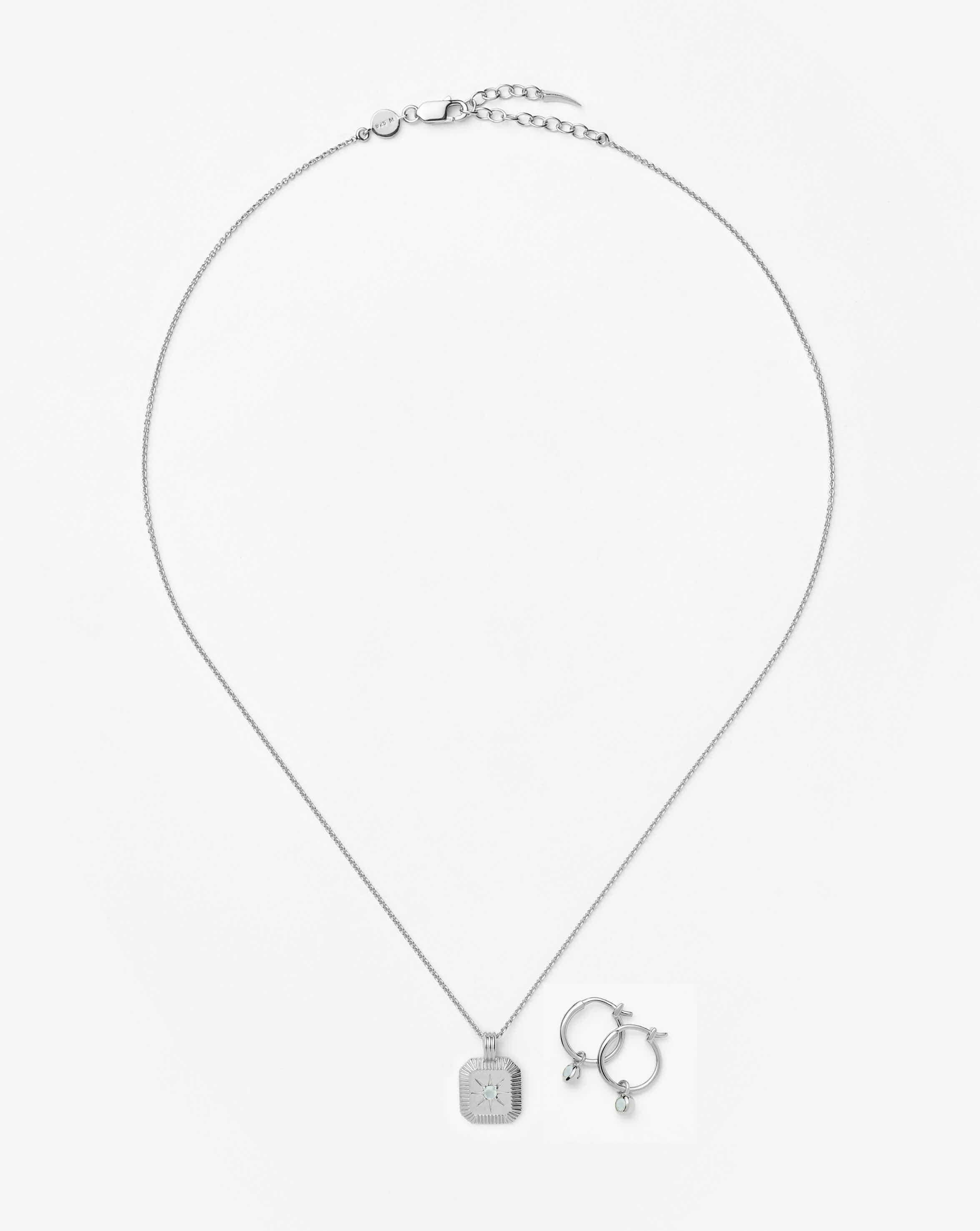 March Birthstone Necklace & Charm Earrings Set | Sterling Silver/Milky Aquamarine - Image 5
