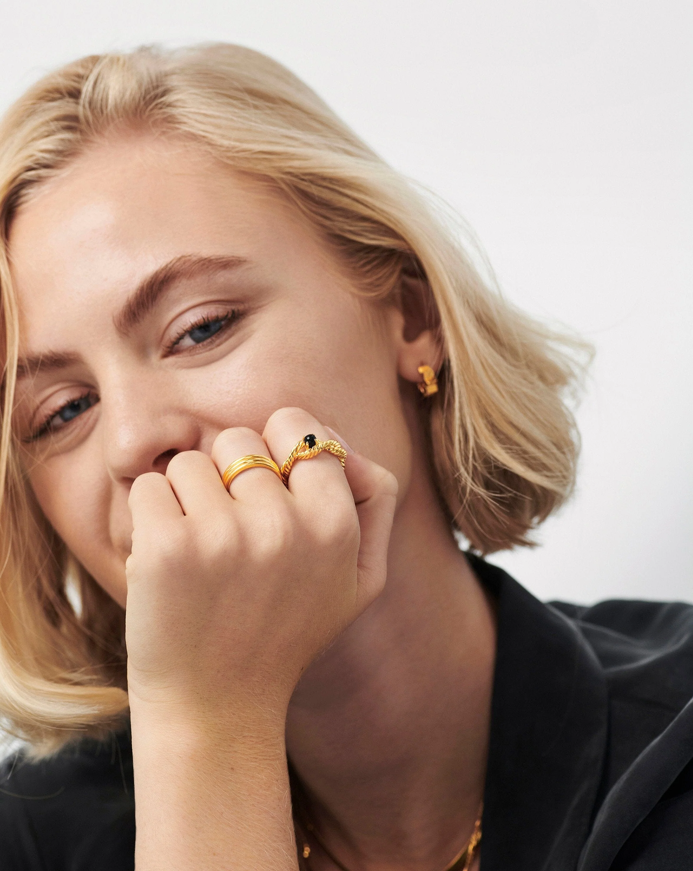 Marina Double Rope Gemstone Ring | 18ct Gold Vermeil/Black Onyx - Image 3