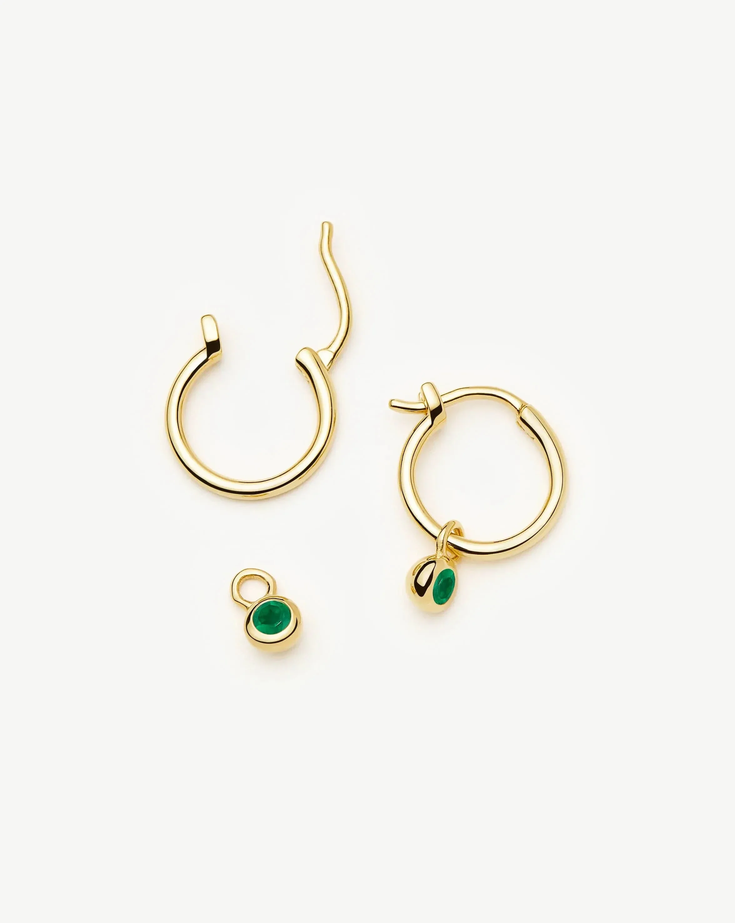 May Birthstone Mini Charm Hoop Earrings | 18ct Gold Vermeil/Green Onyx - Image 4