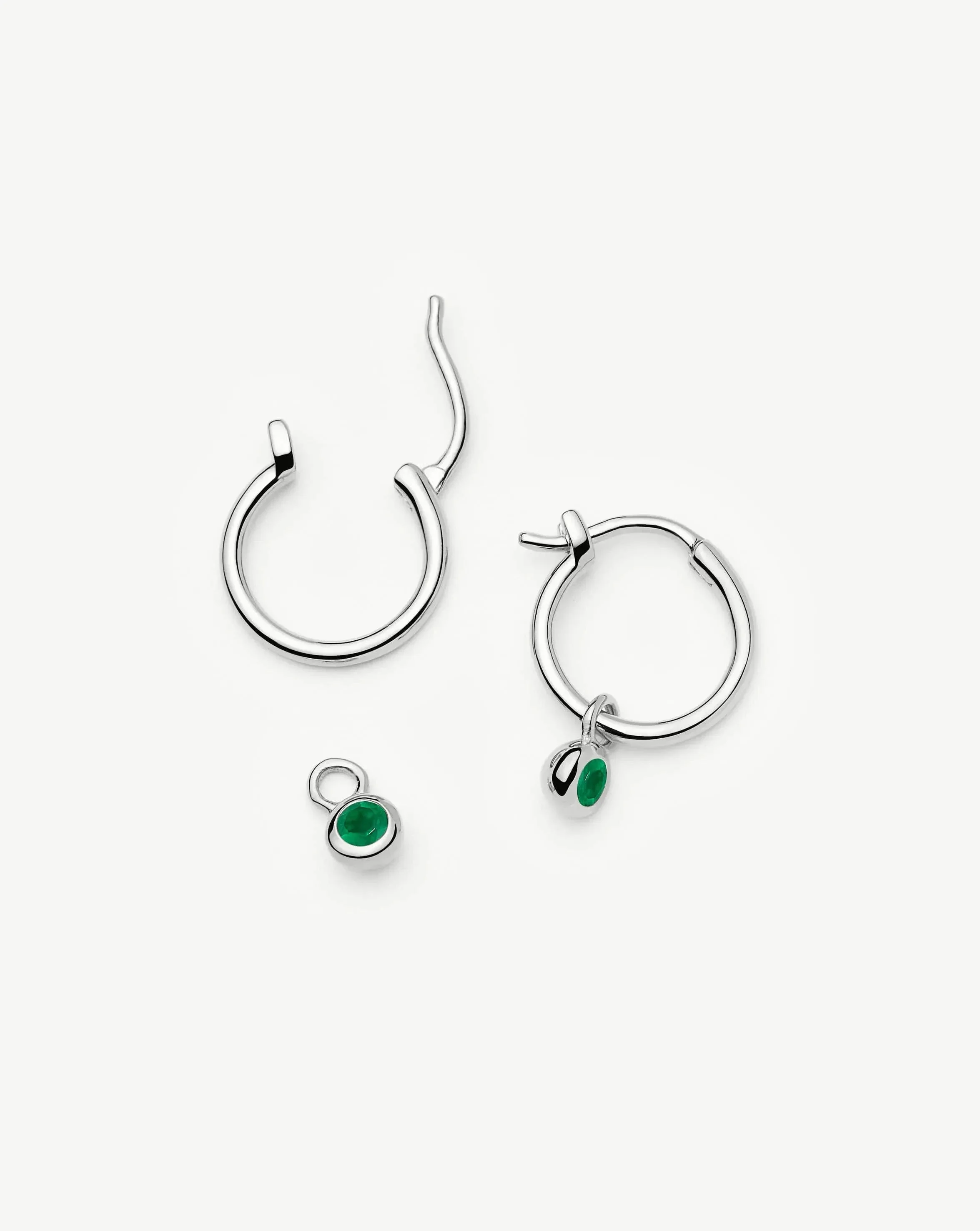 May Birthstone Mini Charm Hoop Earrings | Sterling Silver/Green Onyx - Image 4