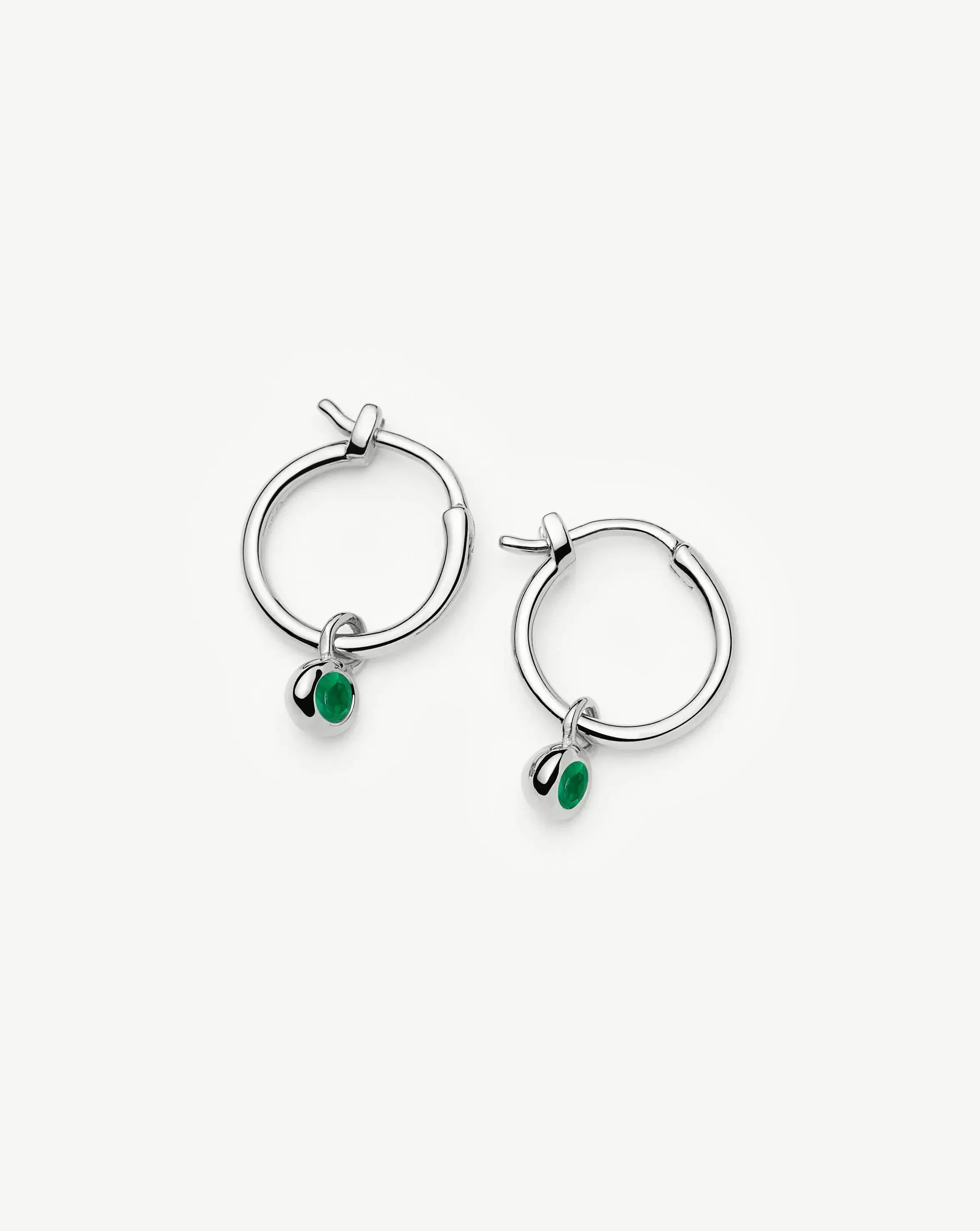 May Birthstone Mini Charm Hoop Earrings | Sterling Silver/Green Onyx - Image 5